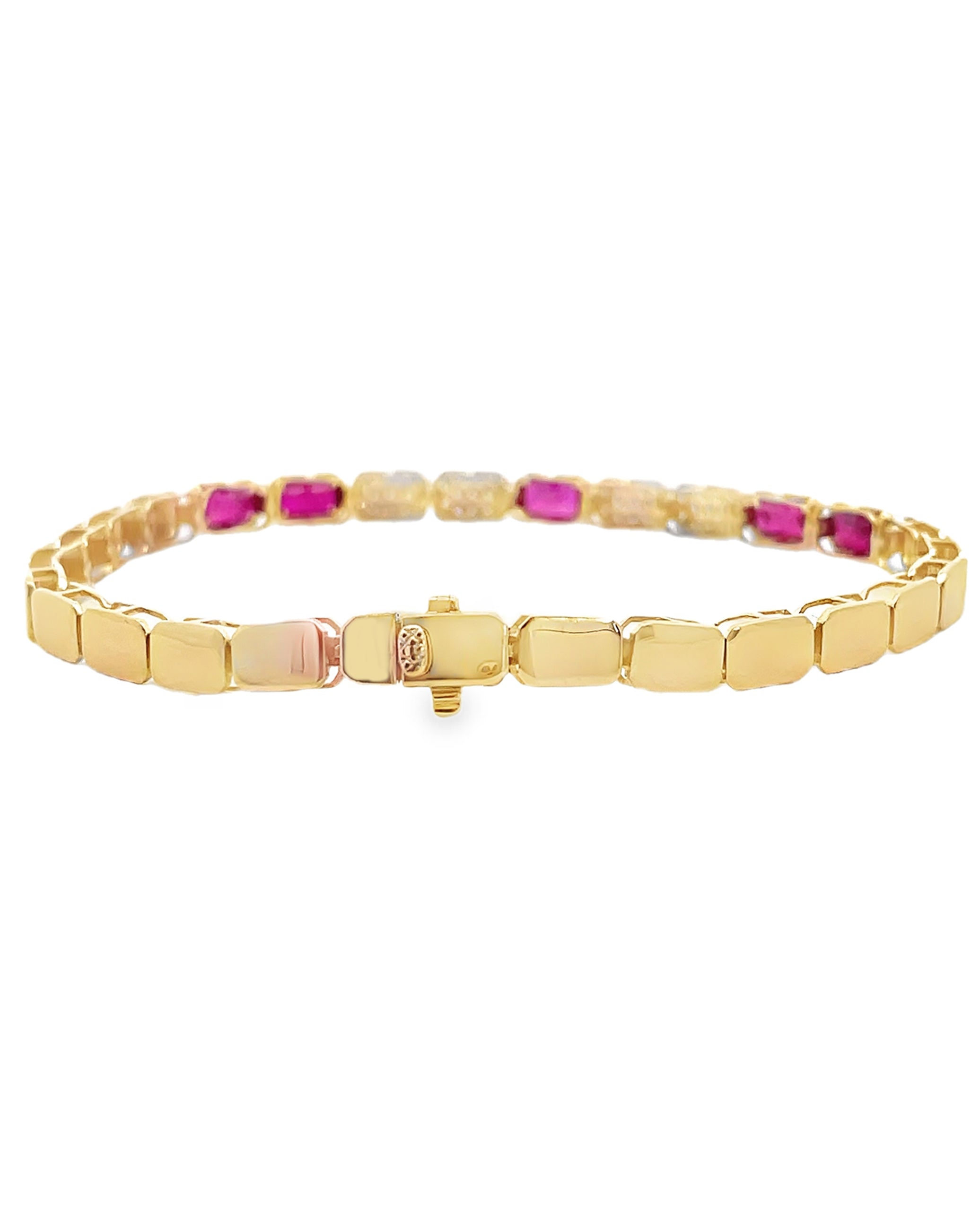 Ruby & Diamond Geometric Bracelet in 14K Yellow Gold
