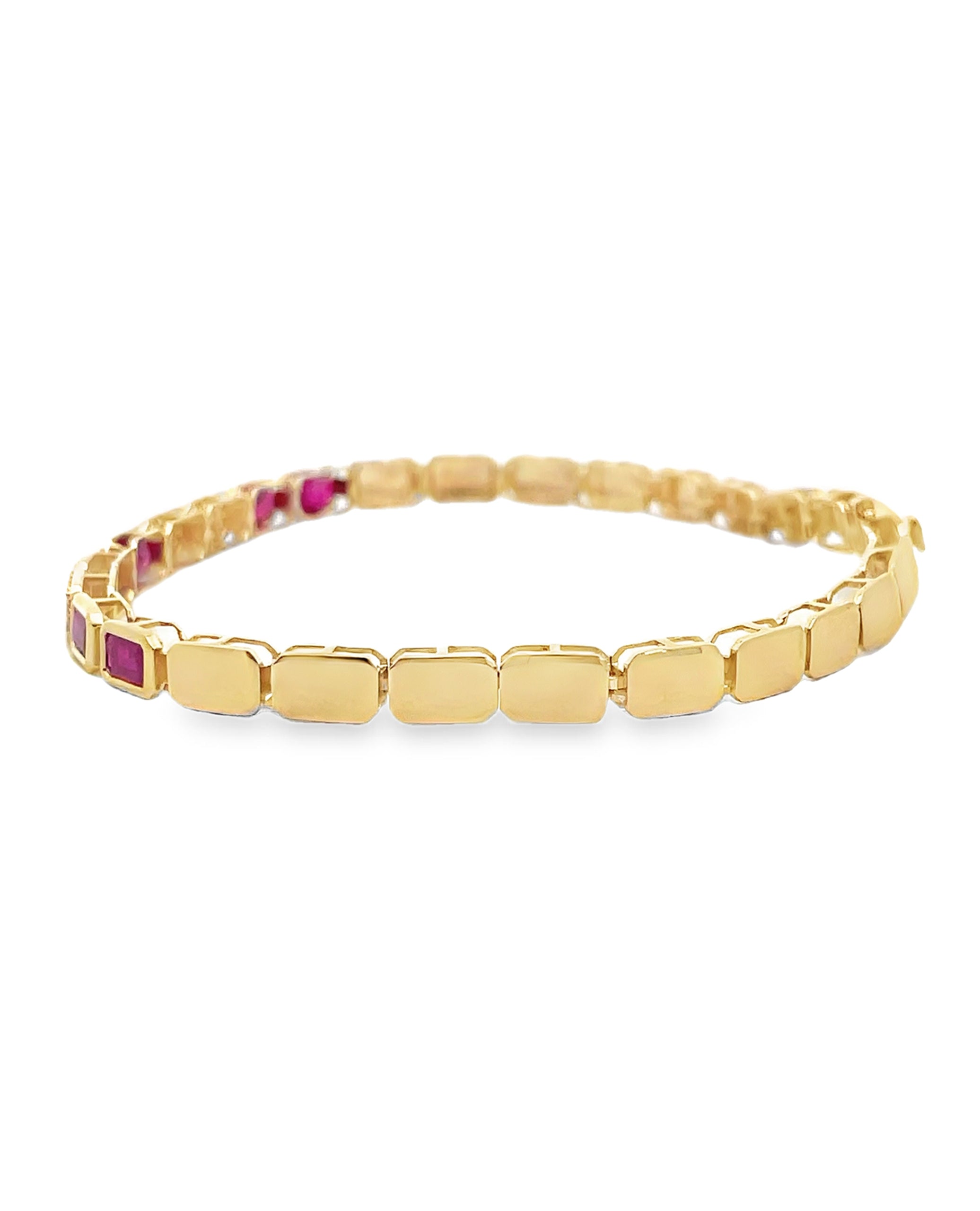 Ruby & Diamond Geometric Bracelet in 14K Yellow Gold