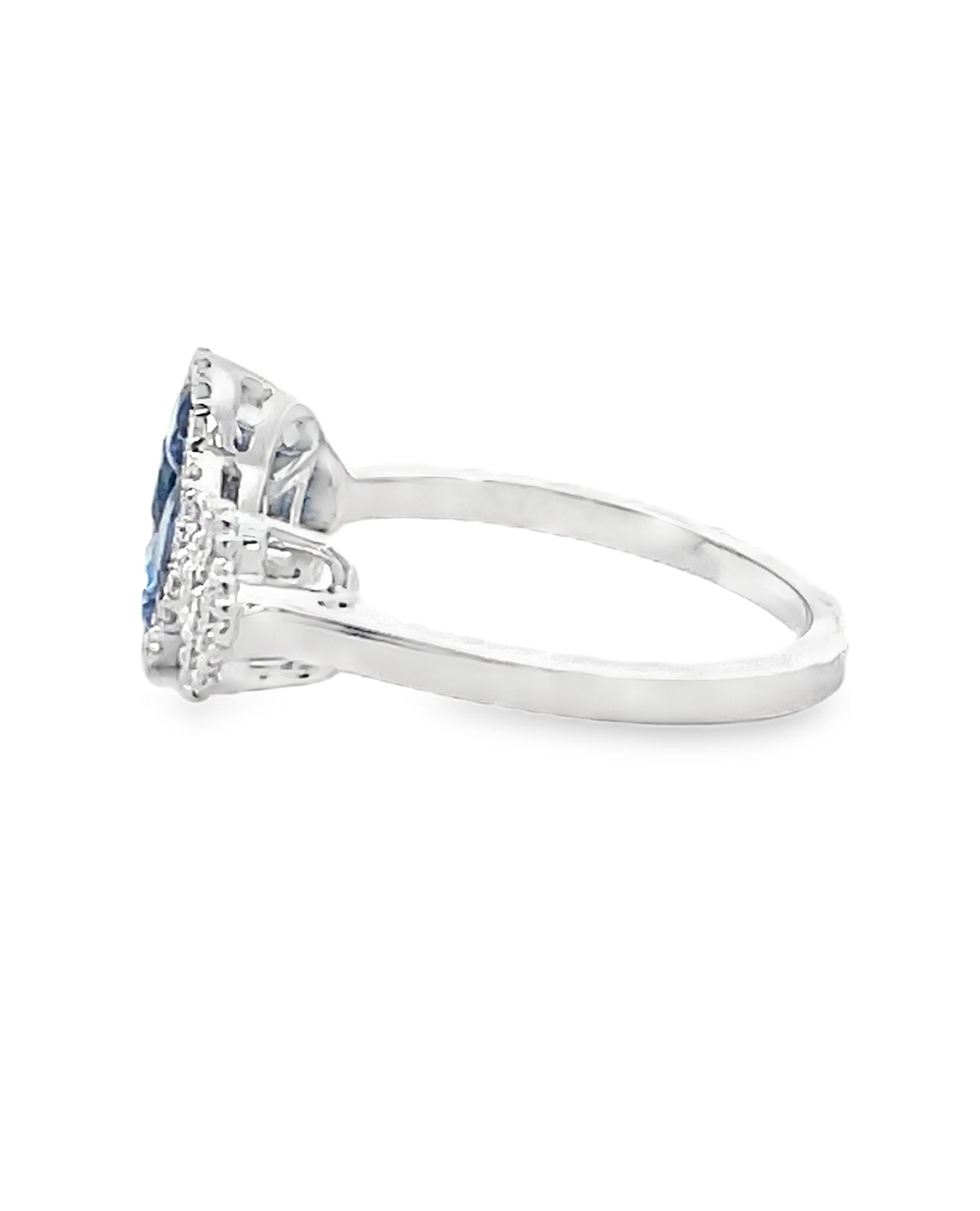 Sapphire Quatrefoil Bypass Ring in 18K White Gold with Diamonds