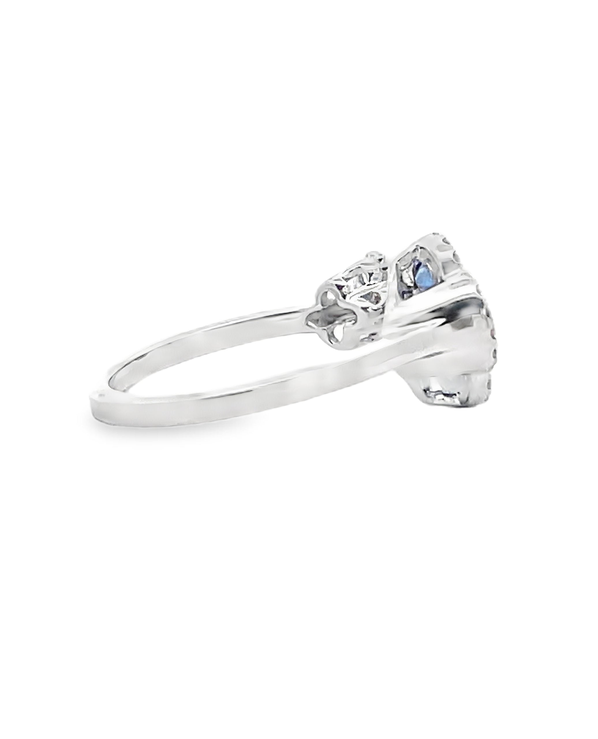 Sapphire Quatrefoil Bypass Ring in 18K White Gold with Diamonds