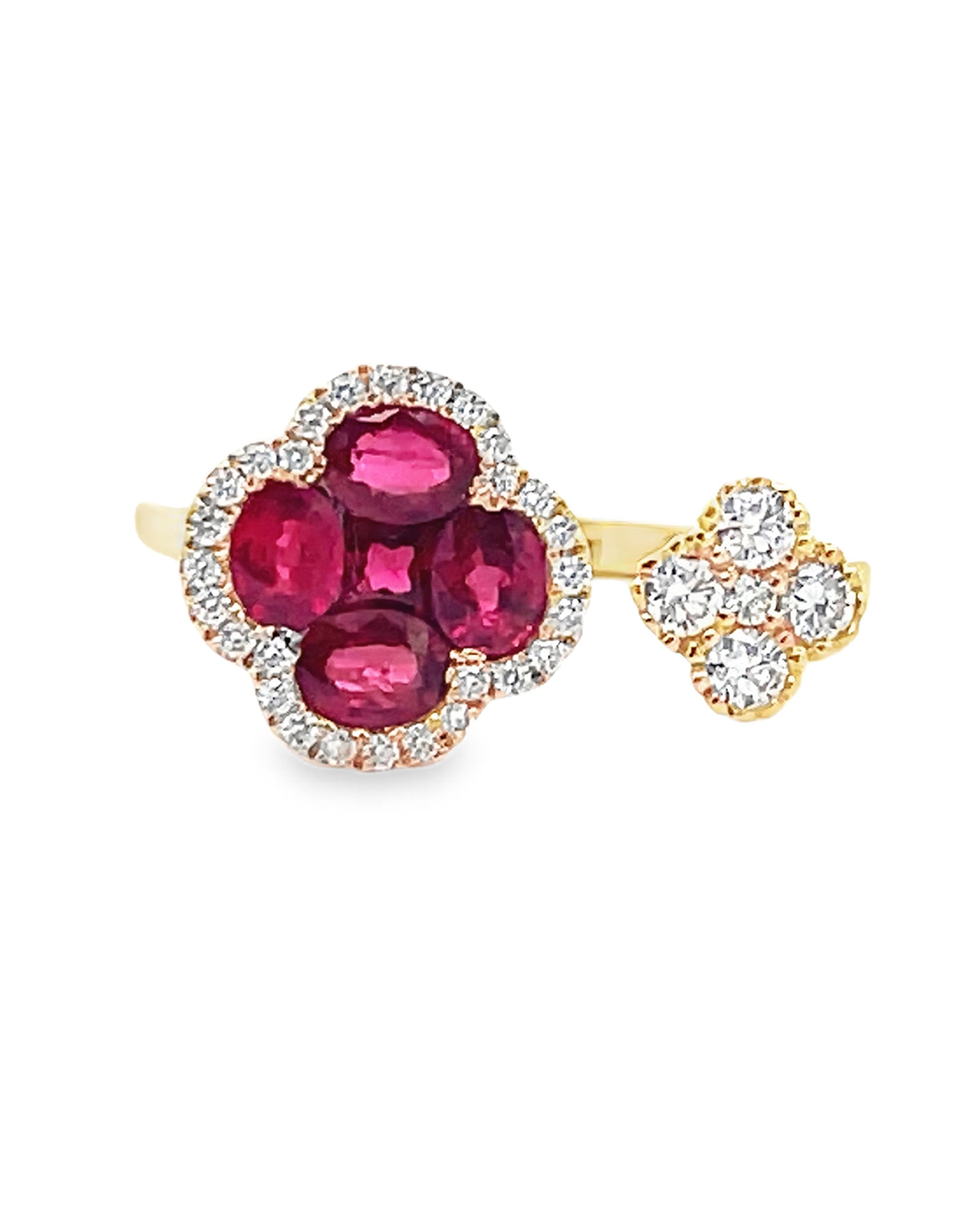 18K Yellow Gold Ruby & Diamond Quatrefoil Ring