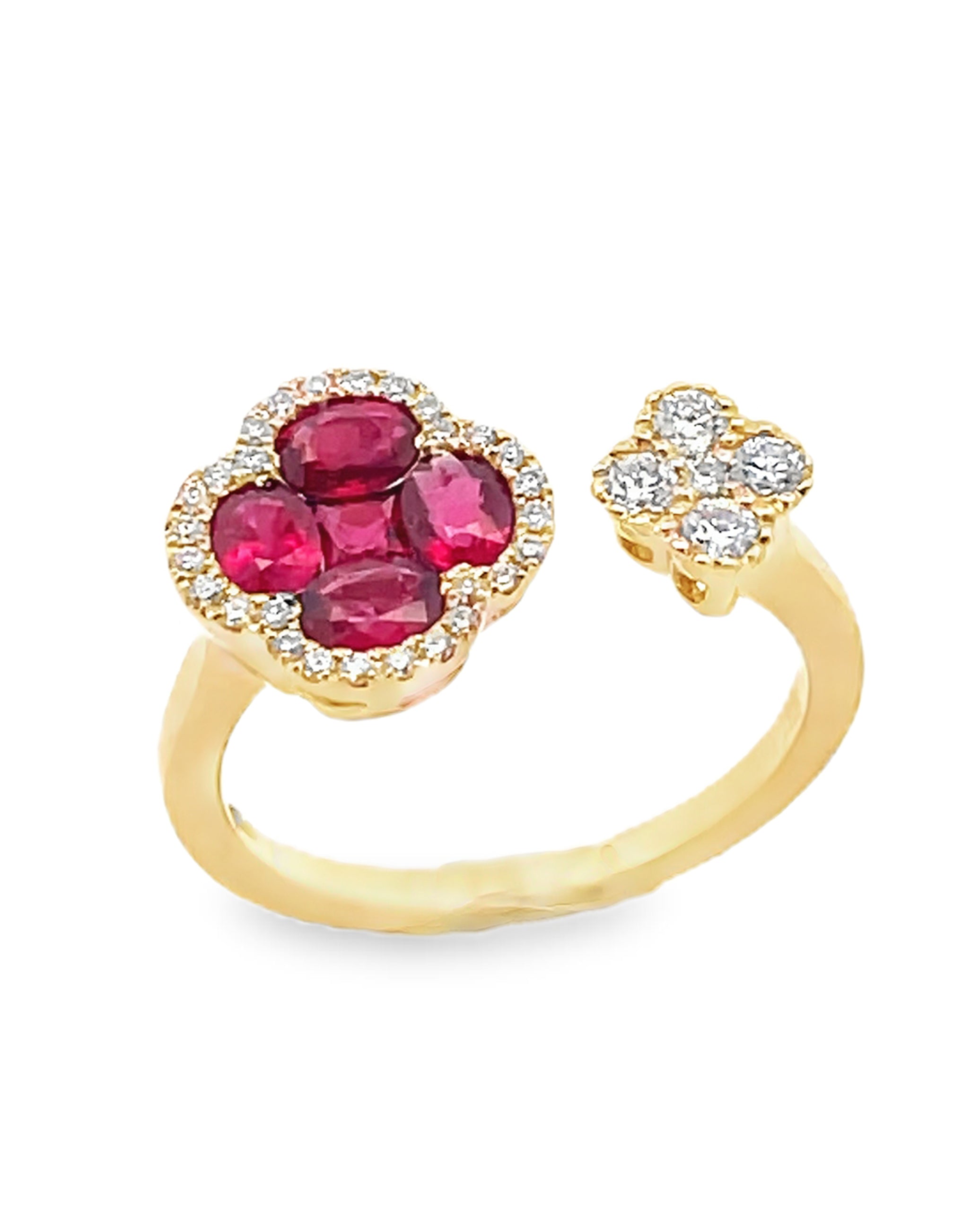 18K Yellow Gold Ruby & Diamond Quatrefoil Ring