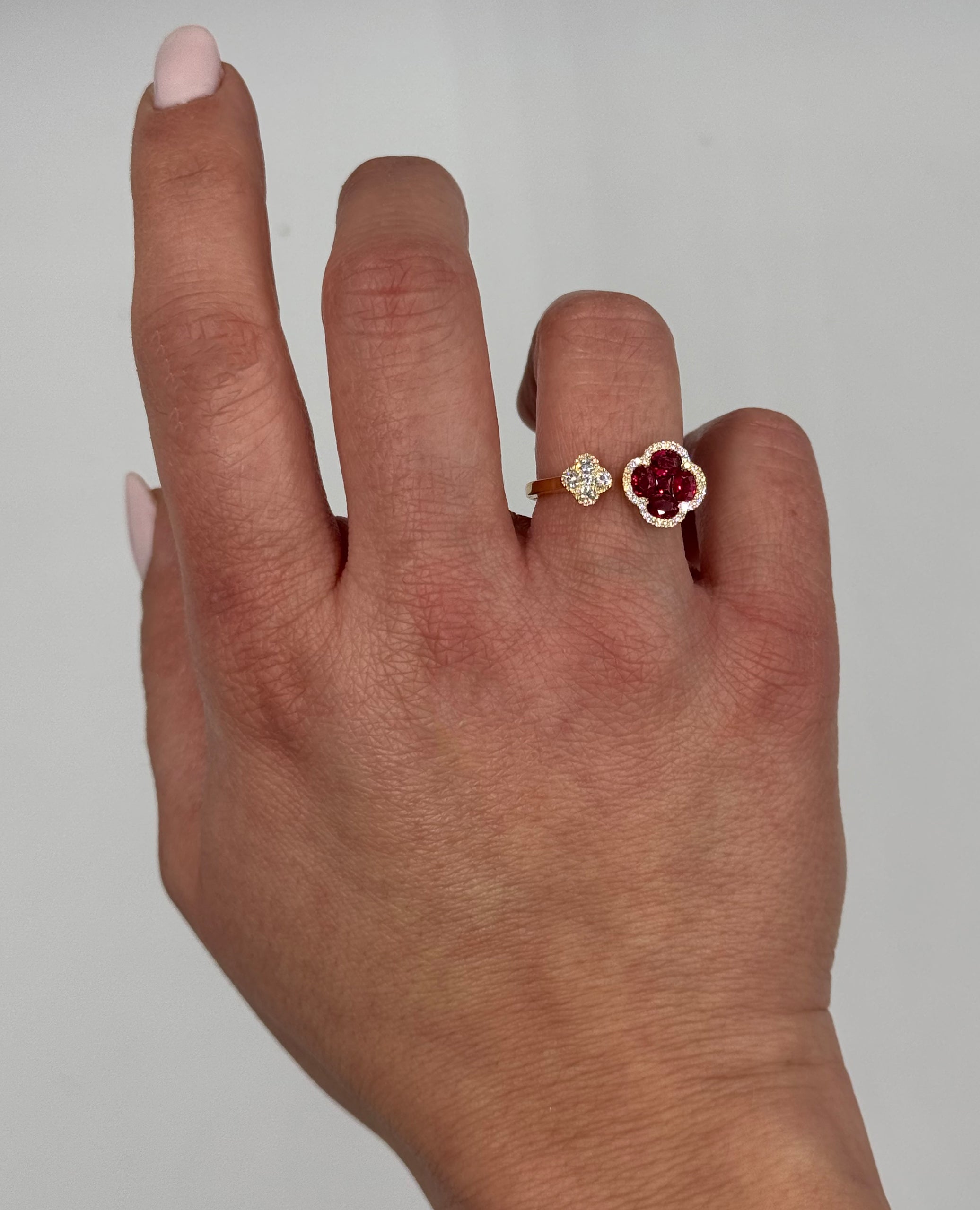 18K Yellow Gold Ruby & Diamond Quatrefoil Ring