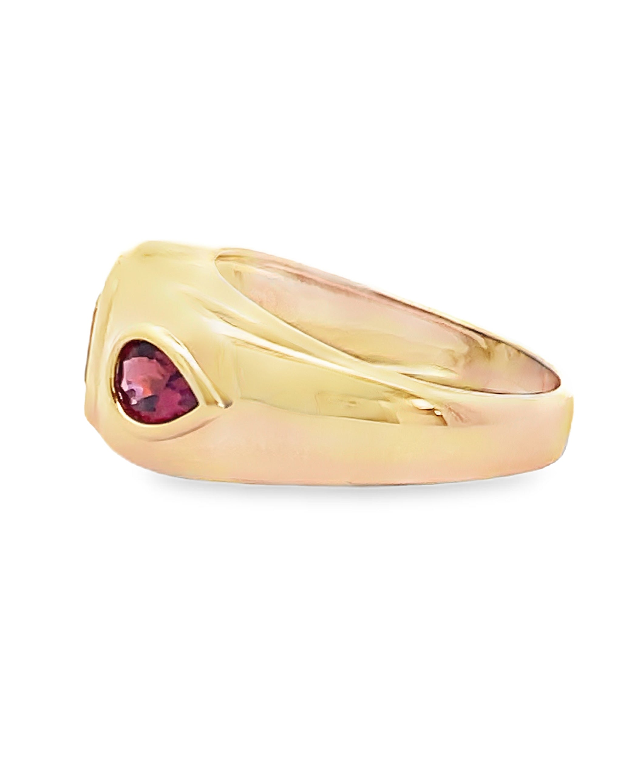 Three Stone Geometric Garnet Ring in 14K Yellow Gold