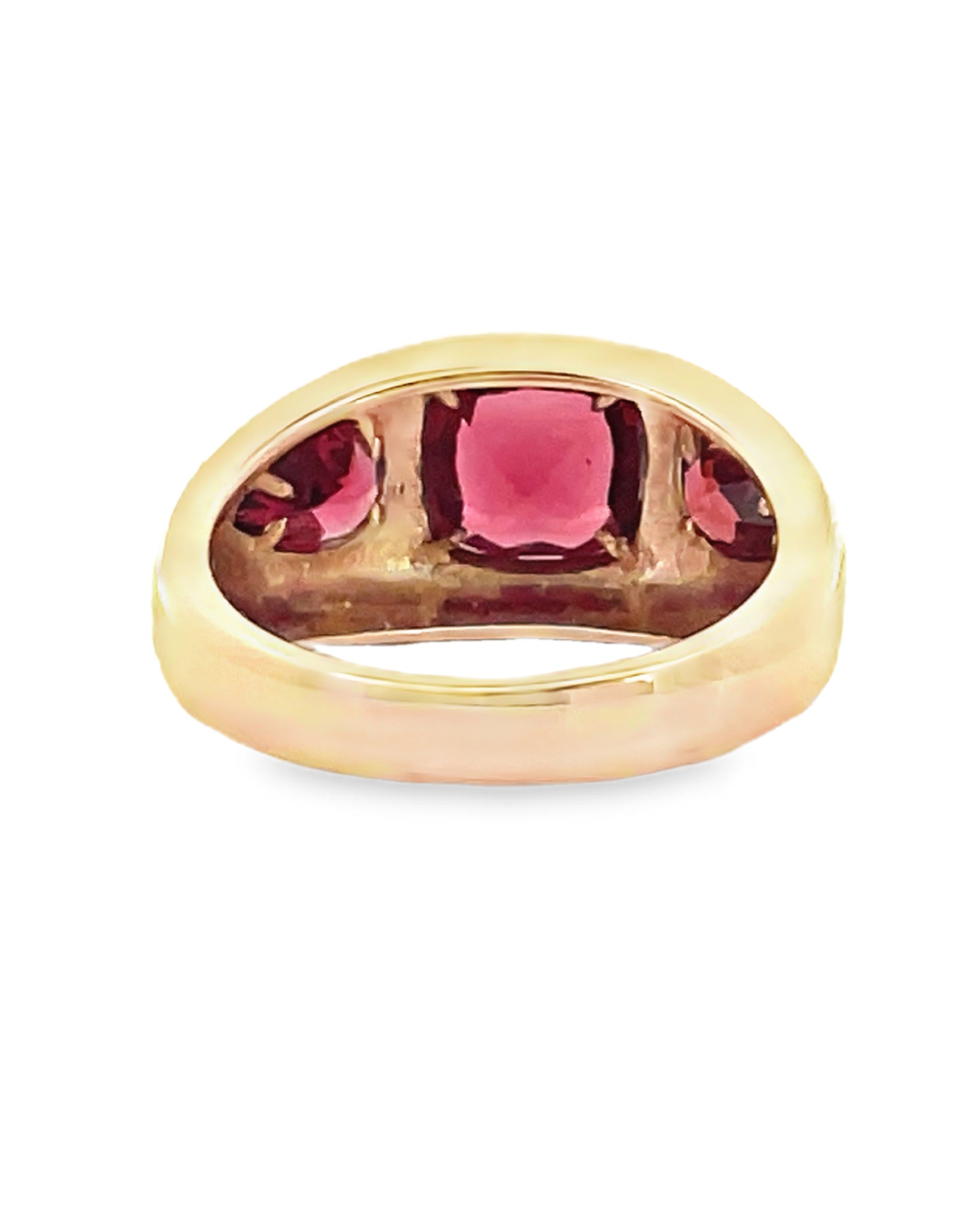 Three Stone Geometric Garnet Ring in 14K Yellow Gold