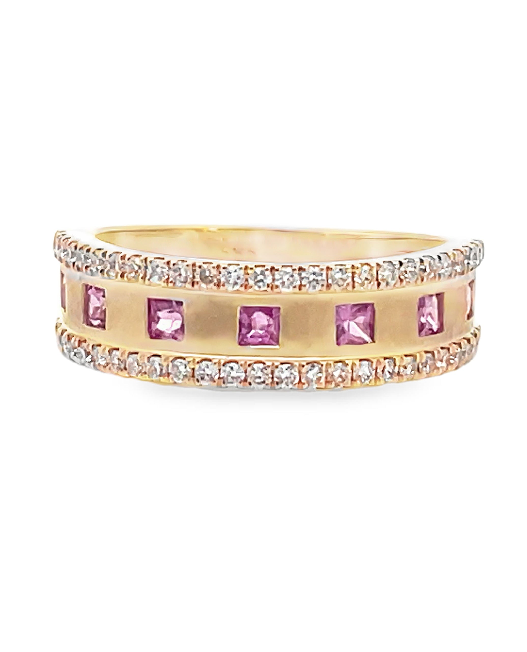 14K Yellow Gold Diamond & Pink Sapphire Fashion Ring