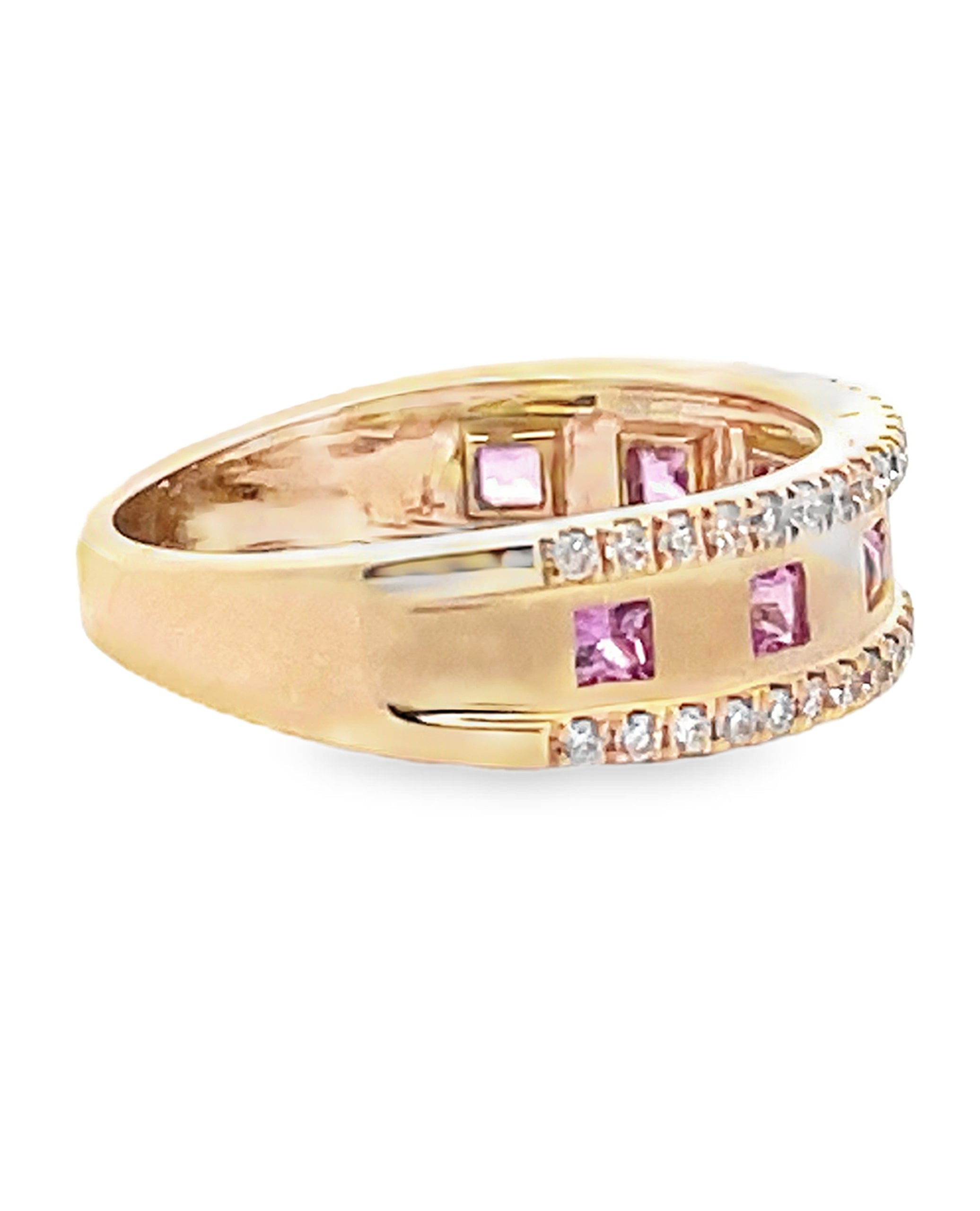 14K Yellow Gold Diamond & Pink Sapphire Fashion Ring