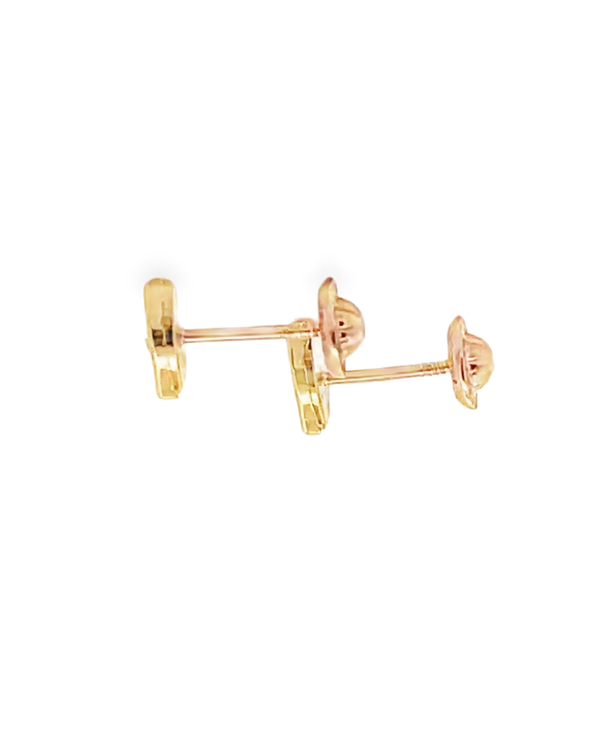 14K Yellow Gold Pink Heart Stud Earrings with Screwbacks