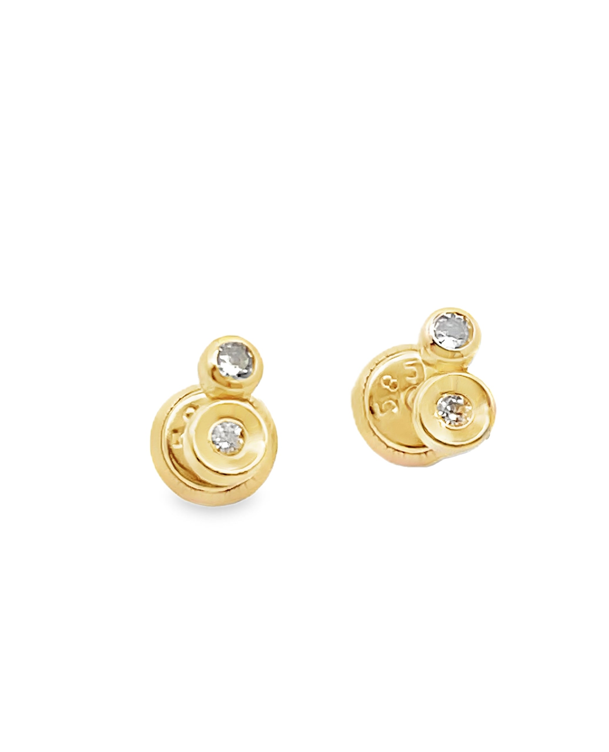 14K Yellow Gold Bezel Set Cubic Zirconia Earrings