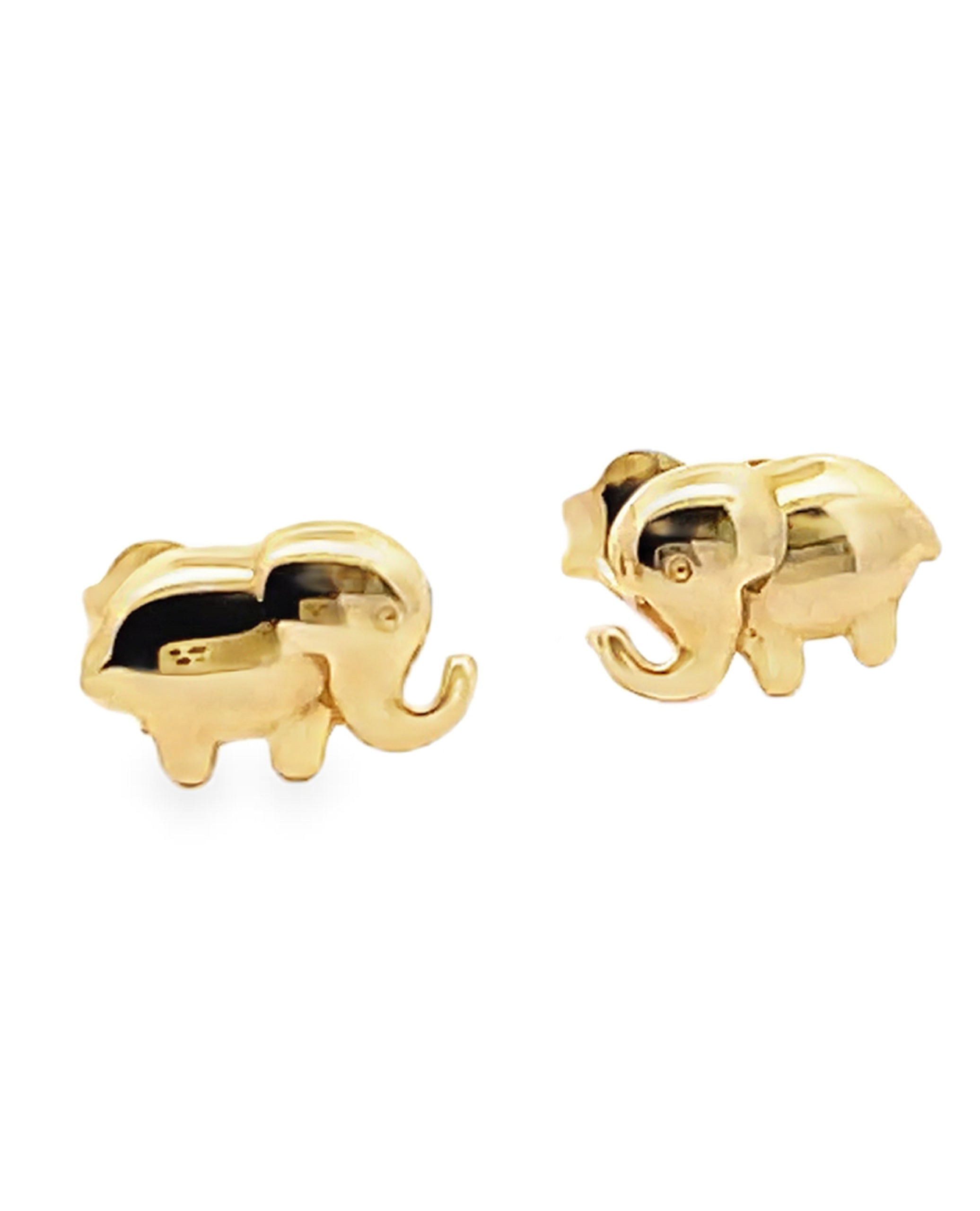 14K Yellow Gold Mini Elephant Stud Earrings with Pushbacks