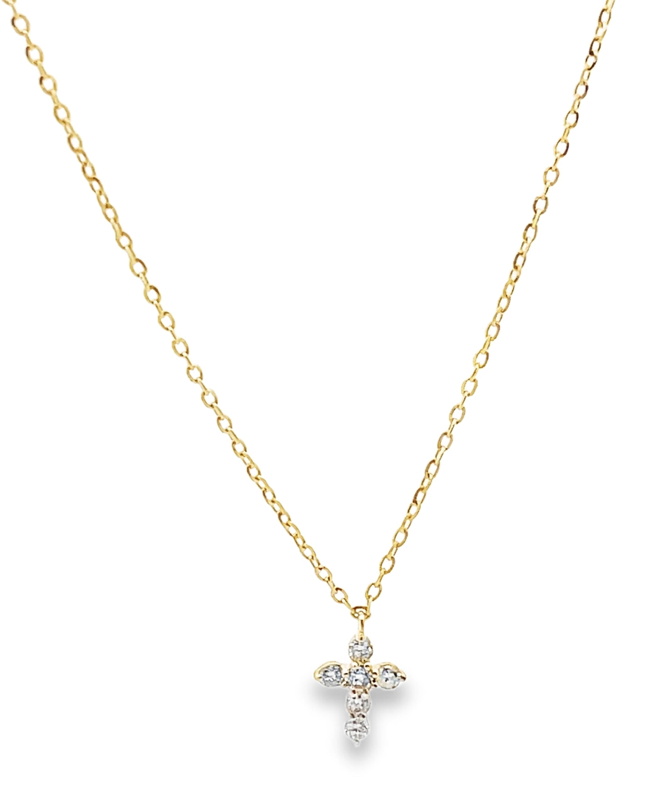 14K Yellow Gold Mini Diamond Cross Necklace