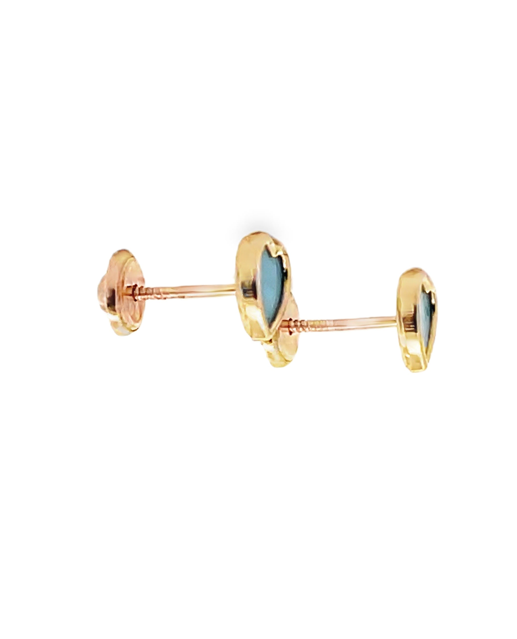 14K Yellow Gold Turquoise Heart Earrings with Screwbacks