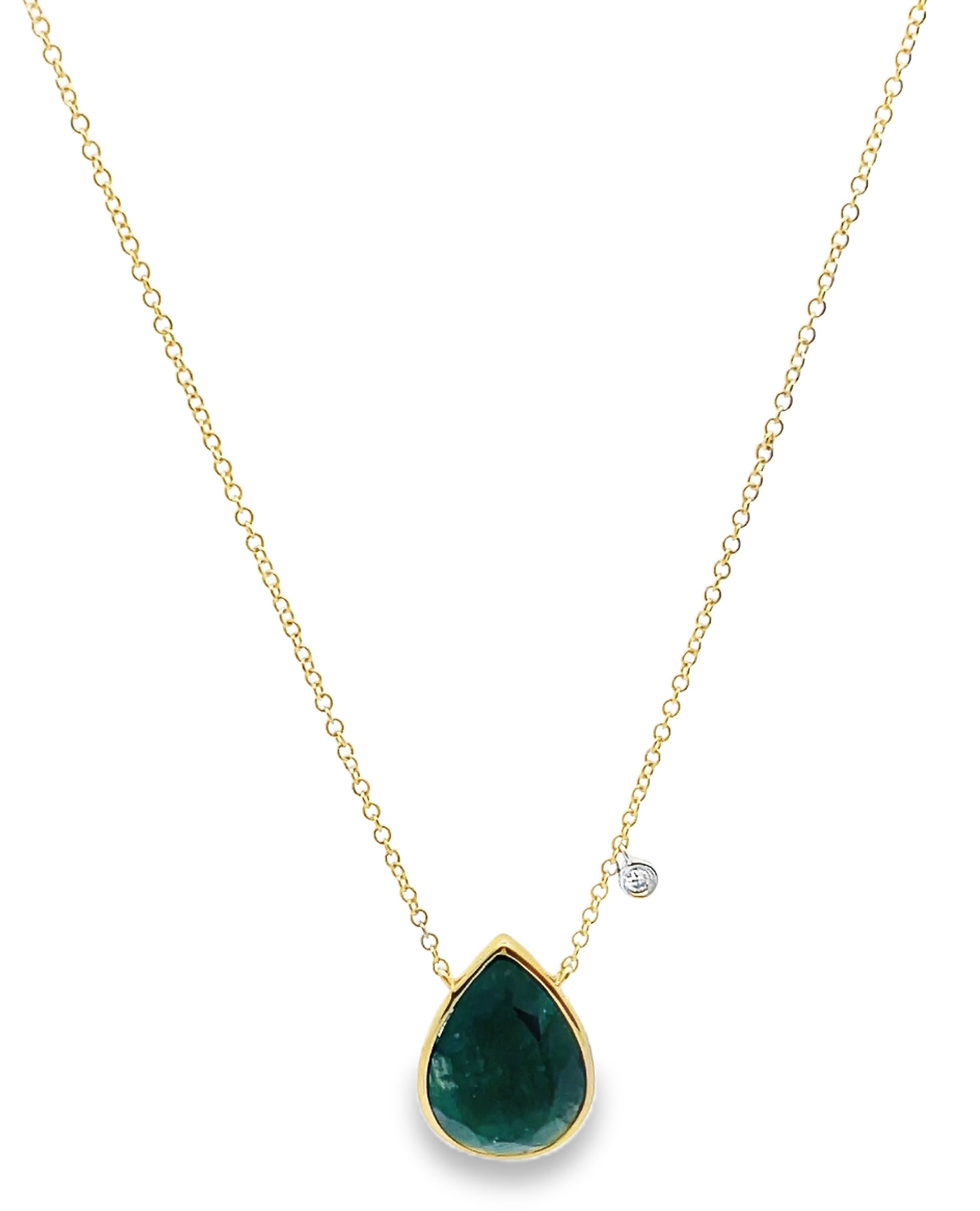 Meira T N13638/YE 14K Yellow Gold Pear-Shaped Emerald Necklace with Diamond