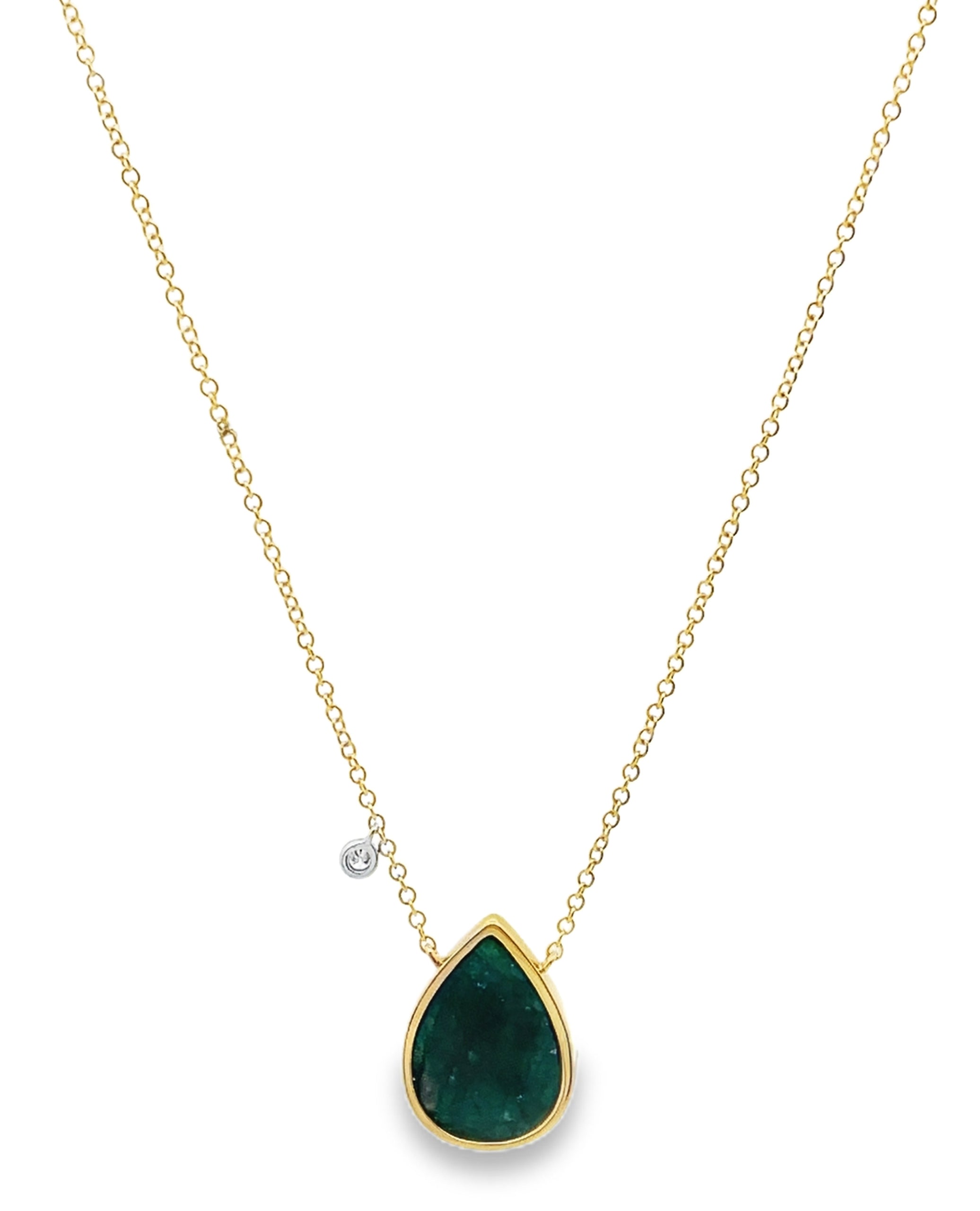 Meira T N13638/YE 14K Yellow Gold Pear-Shaped Emerald Necklace with Diamond