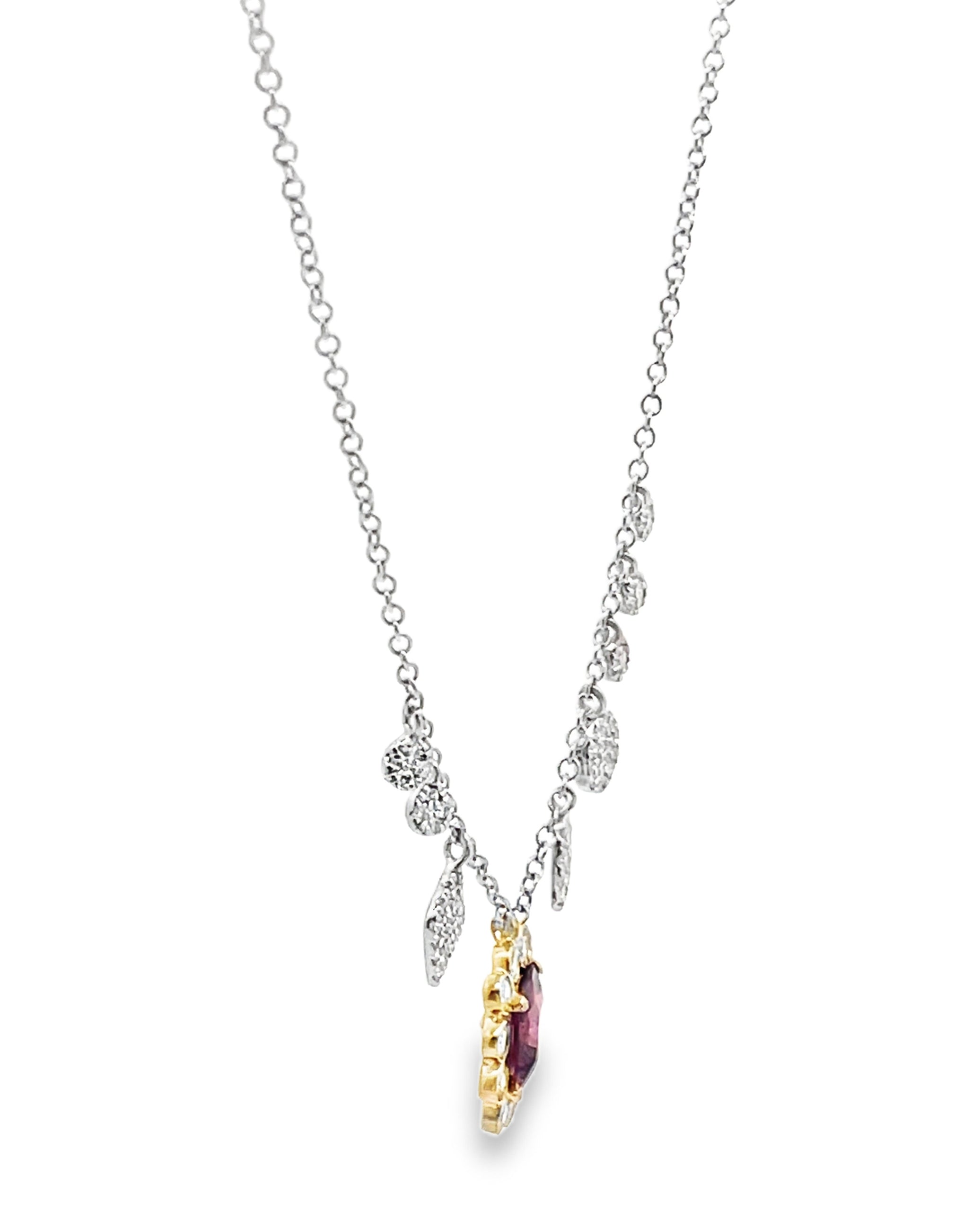 Meira T N16028 14K Two Tone Pink Tourmaline & Diamond Necklace
