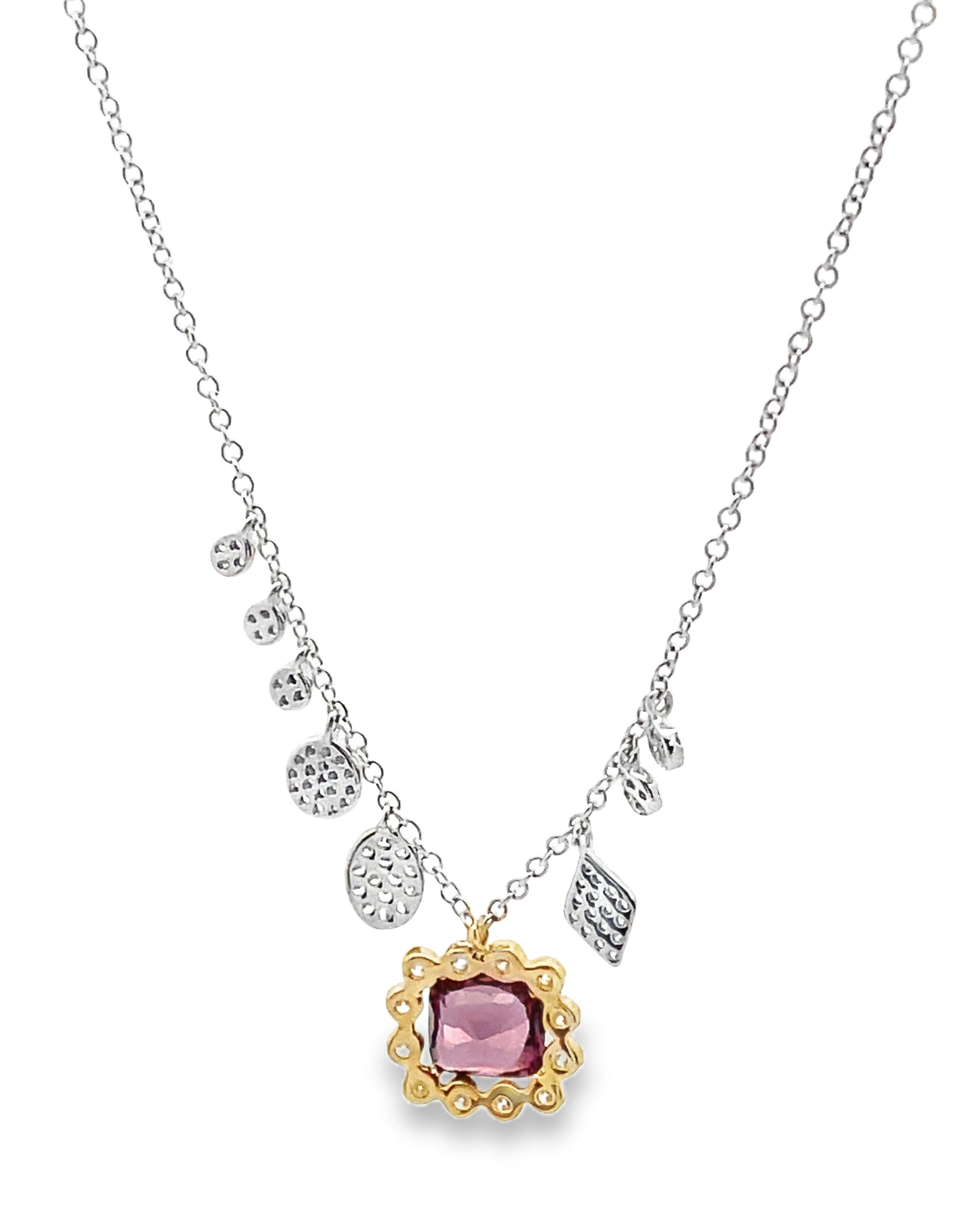 Meira T N16028 14K Two Tone Pink Tourmaline & Diamond Necklace