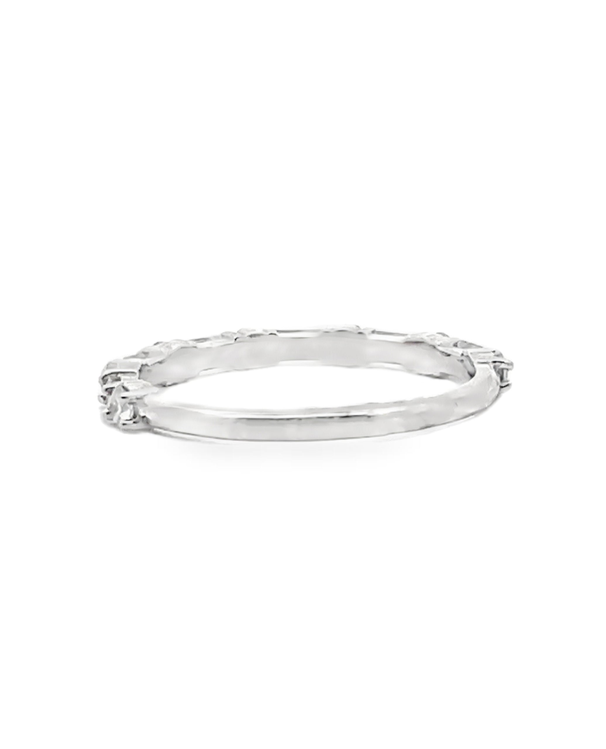 14K White Gold Emerald & Round Diamond Eternity Band