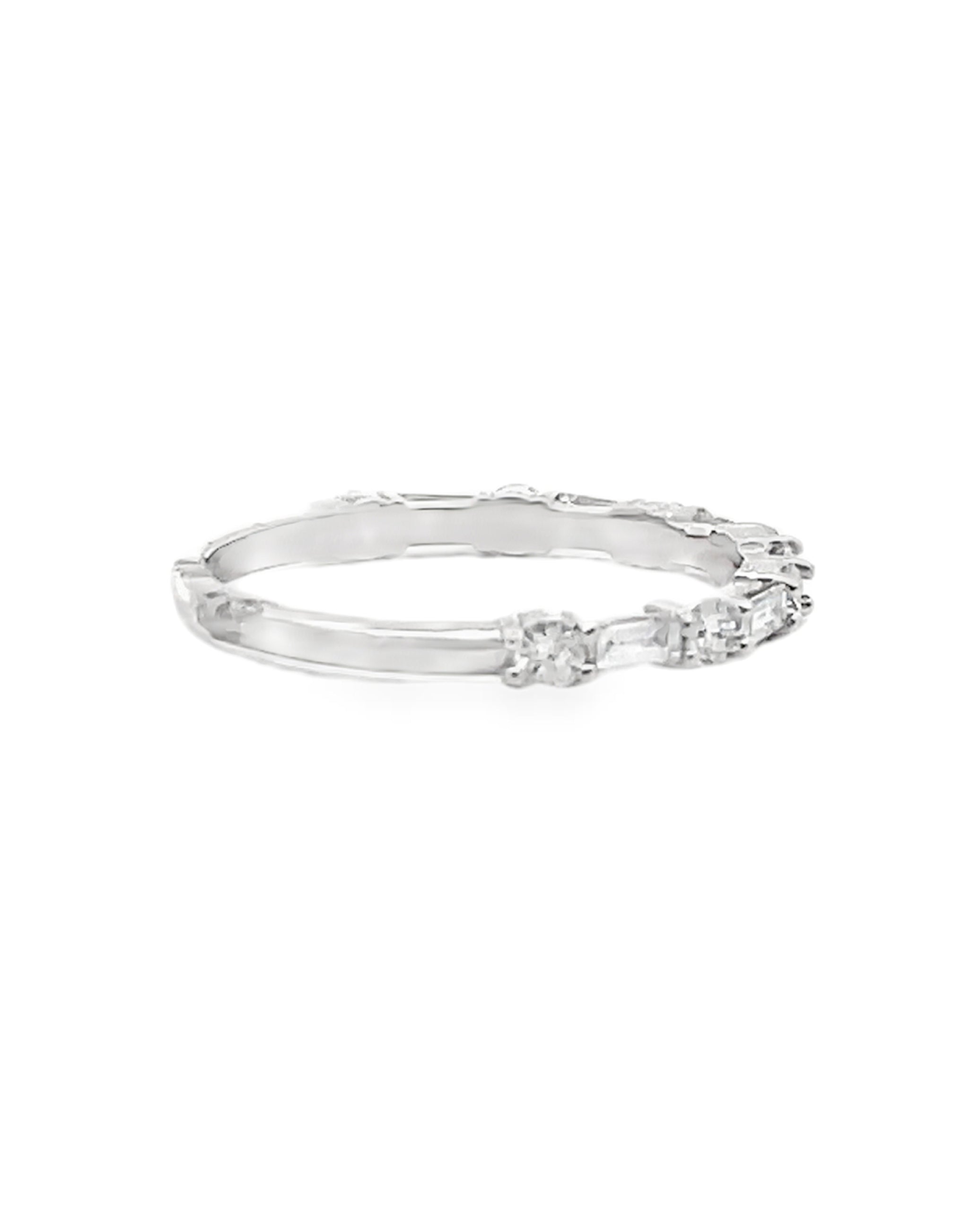 14K White Gold Emerald & Round Diamond Eternity Band