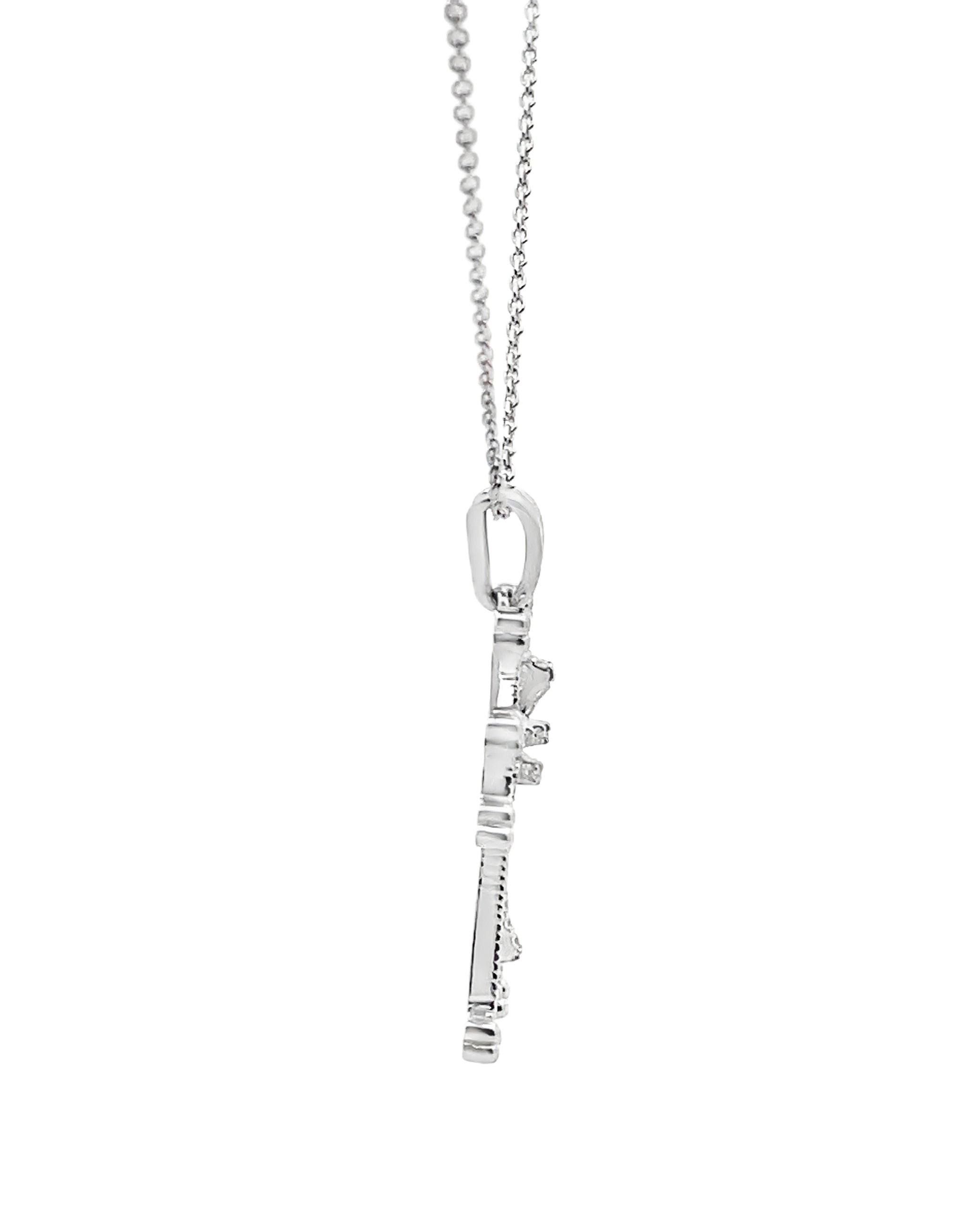 14K White Gold Diamond Cross Necklace