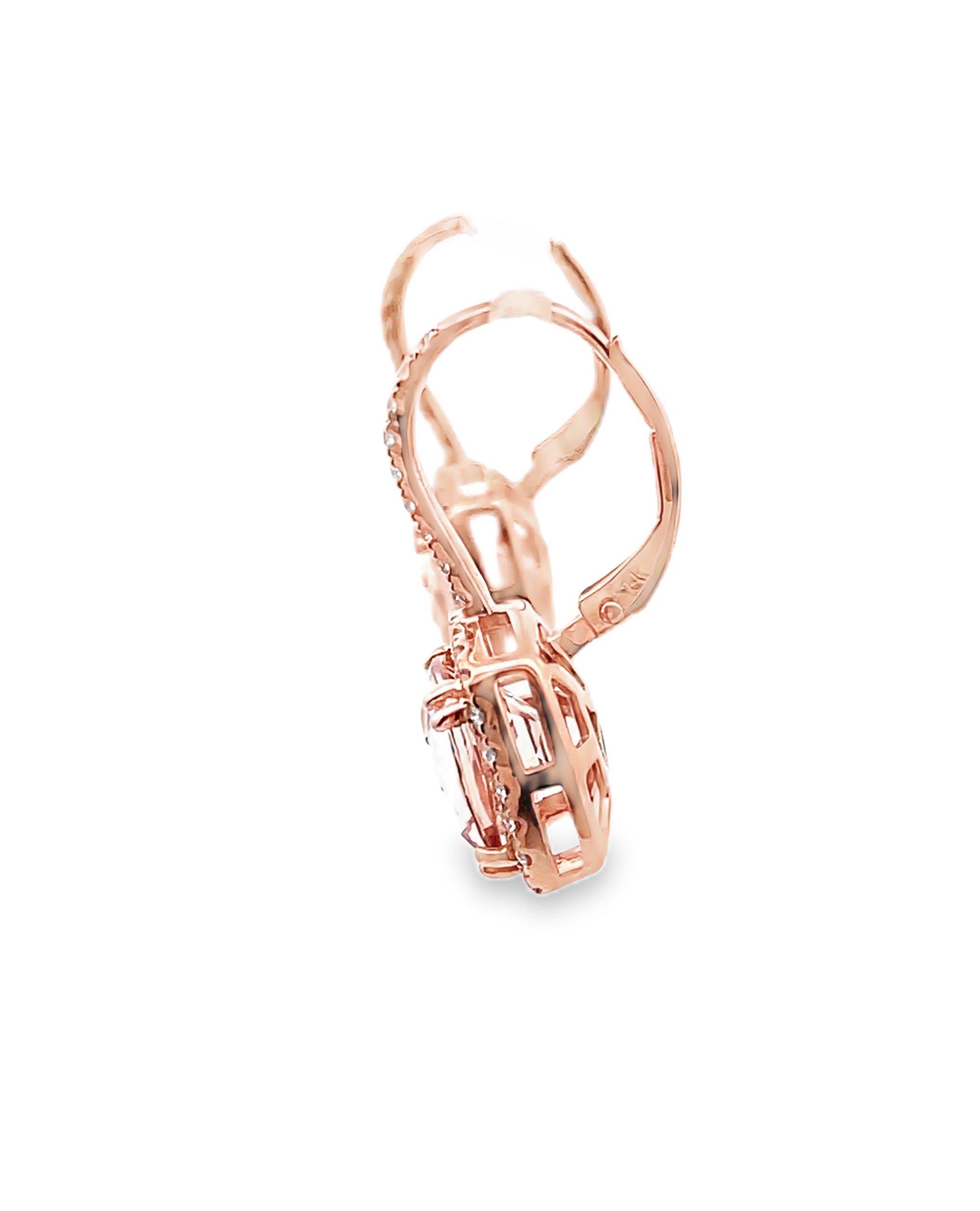 14K Rose Gold Morganite and Diamond Drop Earrings