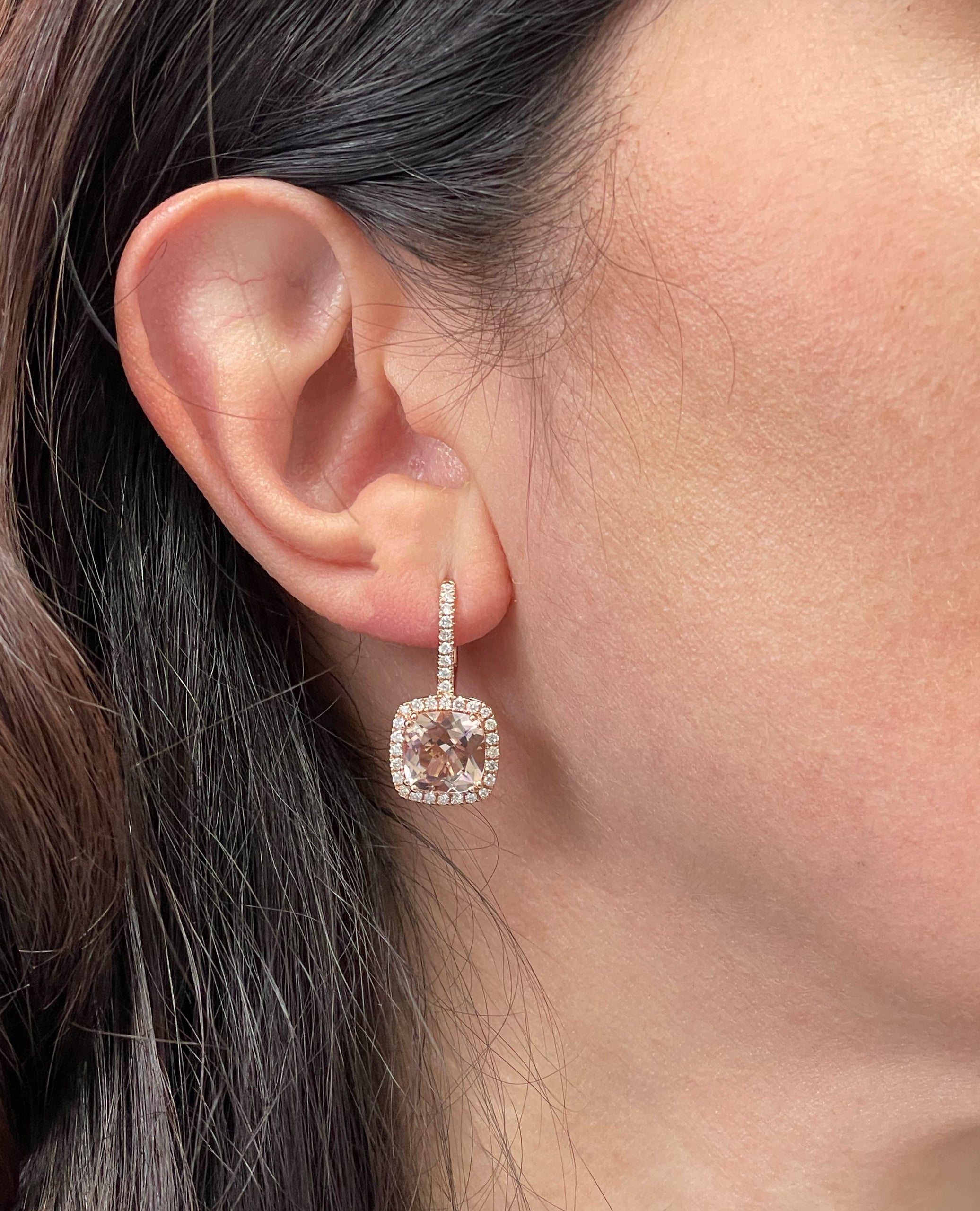 14K Rose Gold Morganite and Diamond Drop Earrings