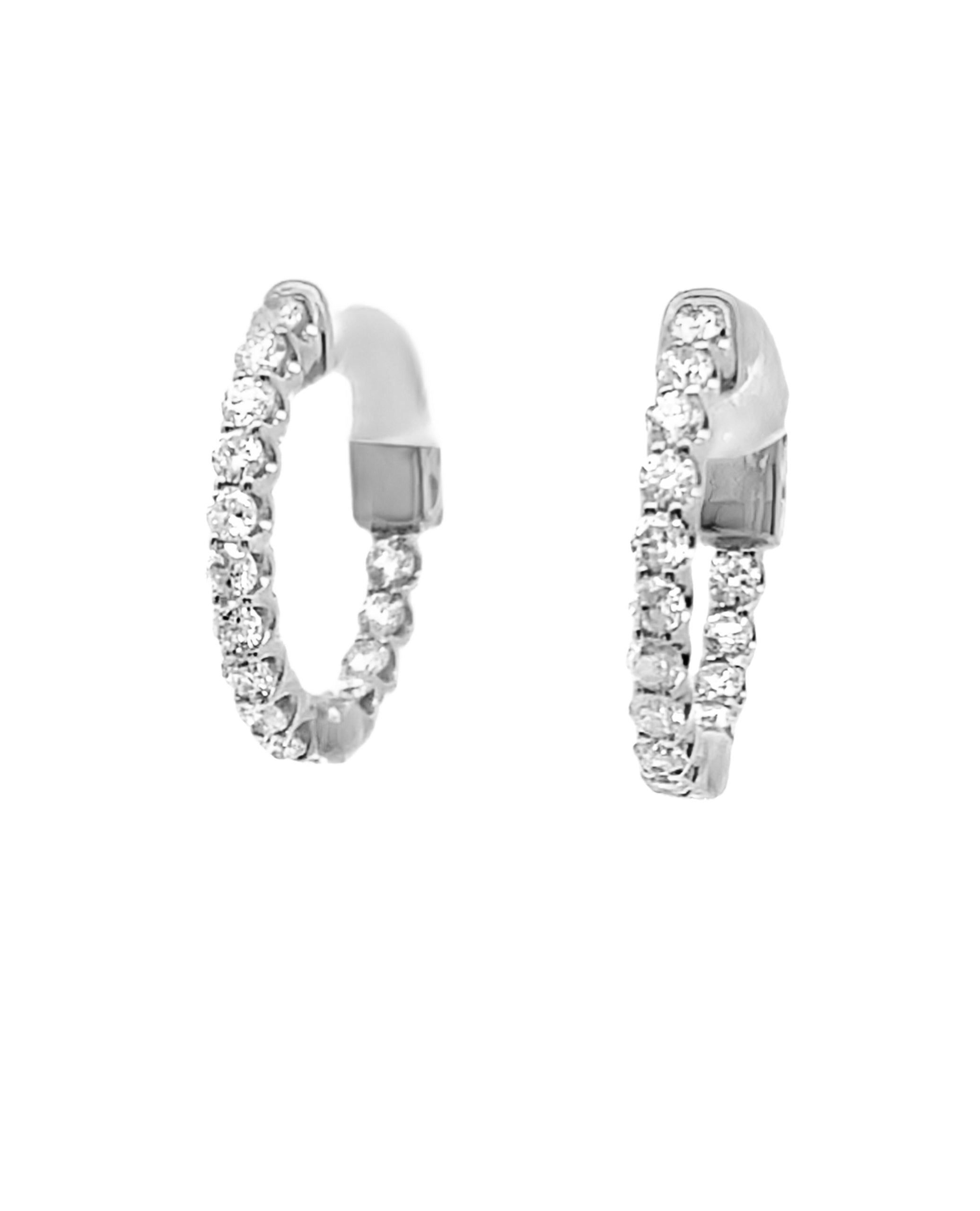 14K White Gold Diamond Hoop Earrings