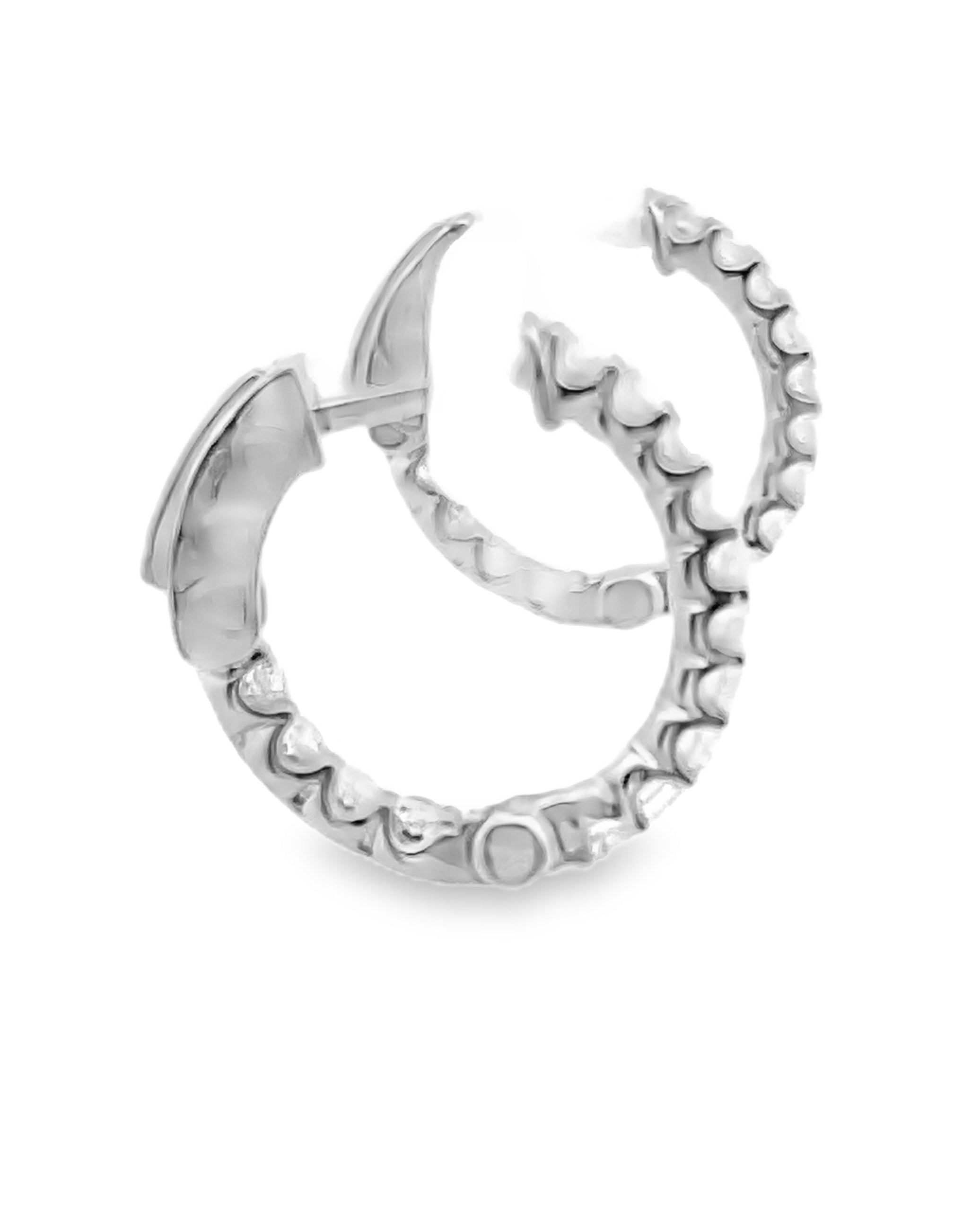 14K White Gold Diamond Hoop Earrings