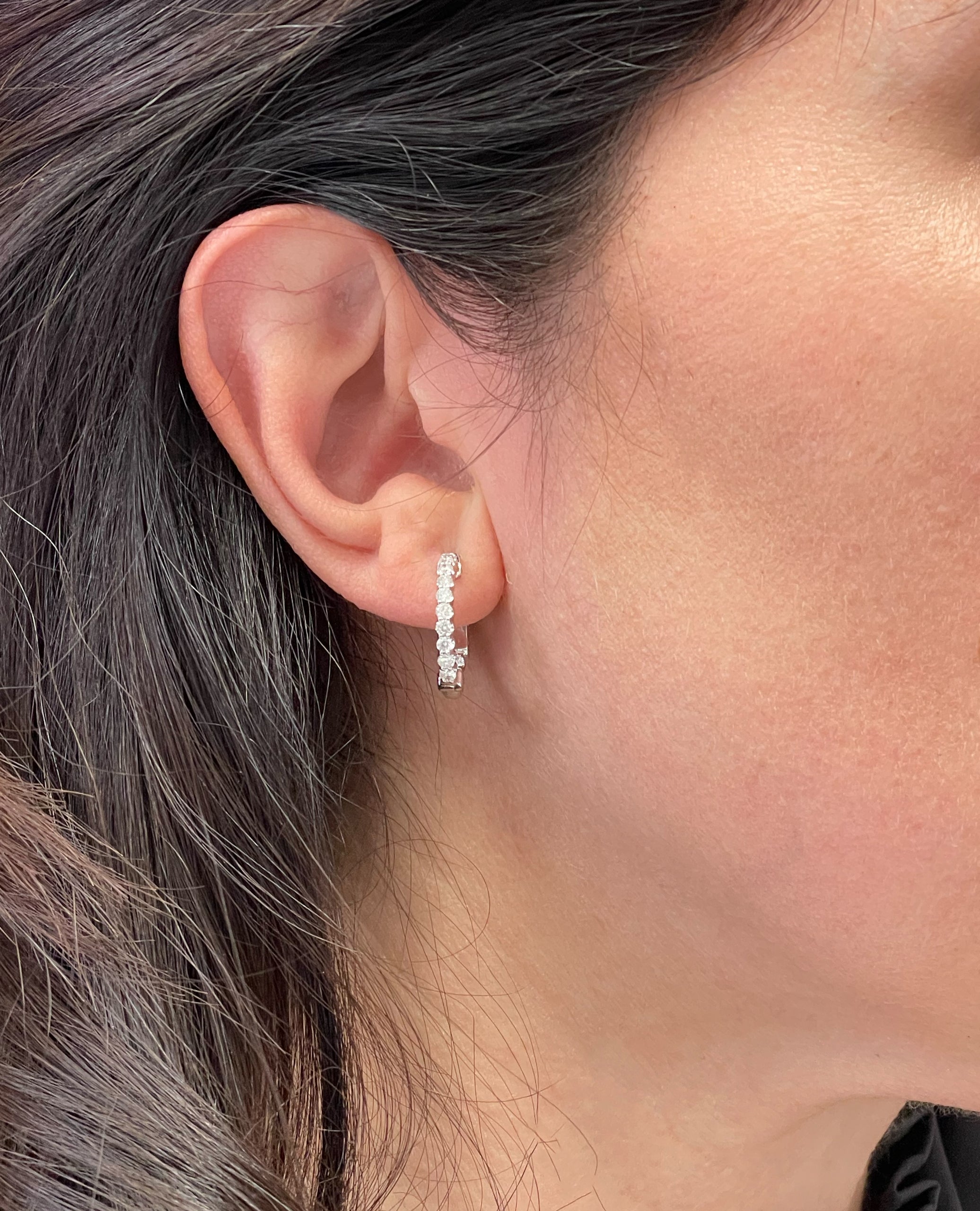 14K White Gold Diamond Hoop Earrings