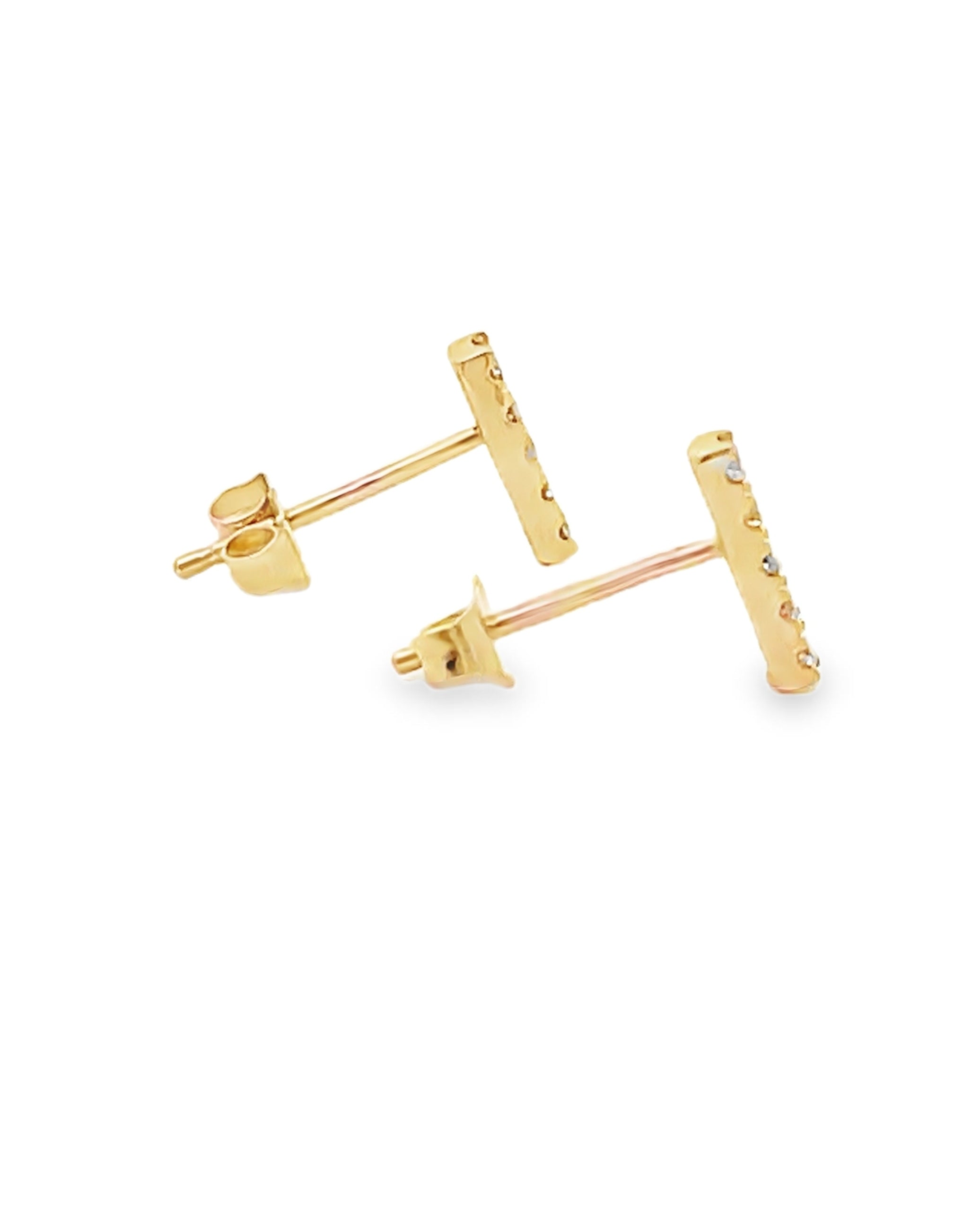 14K Yellow Gold Diamond Bar Earrings