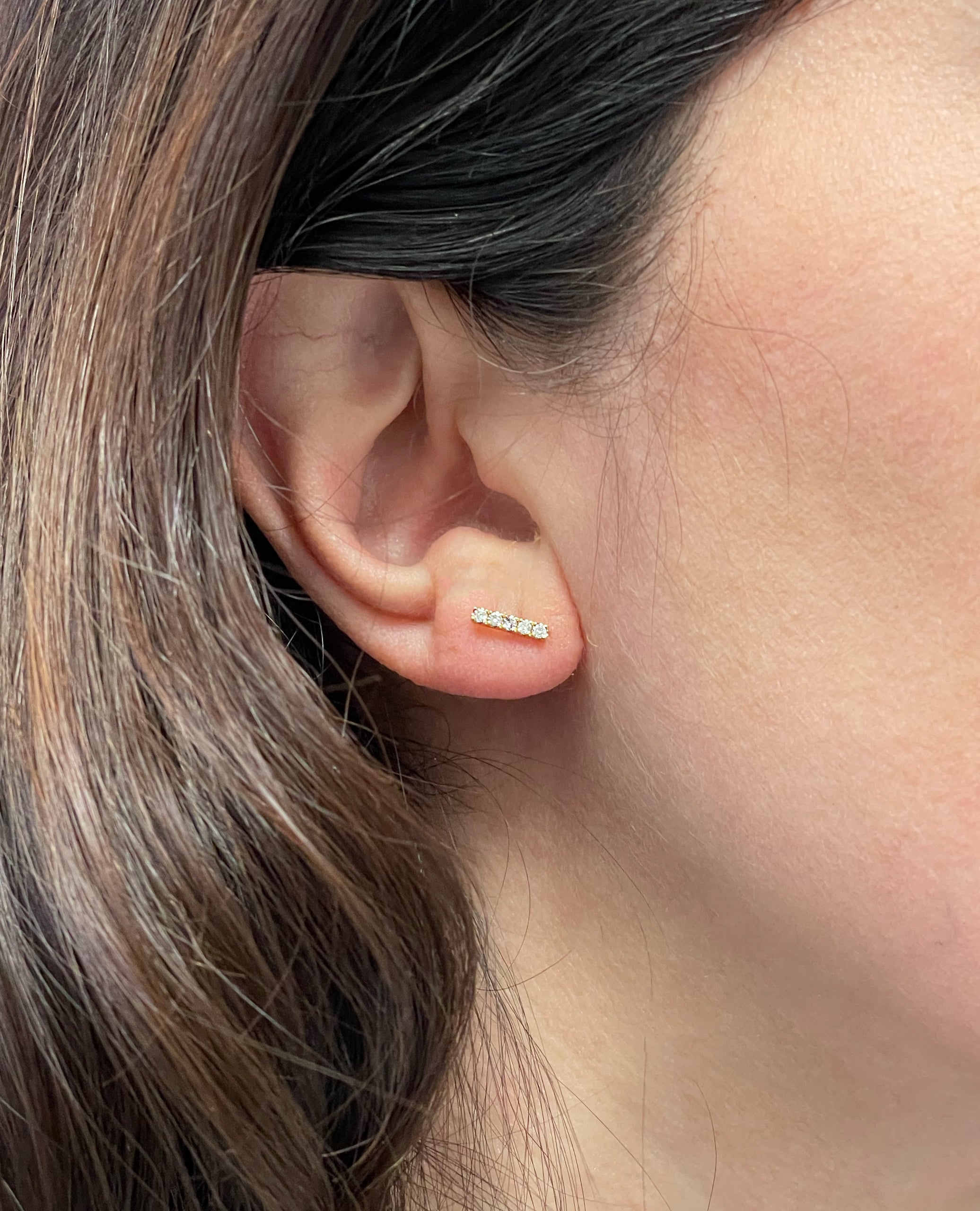 14K Yellow Gold Diamond Bar Earrings