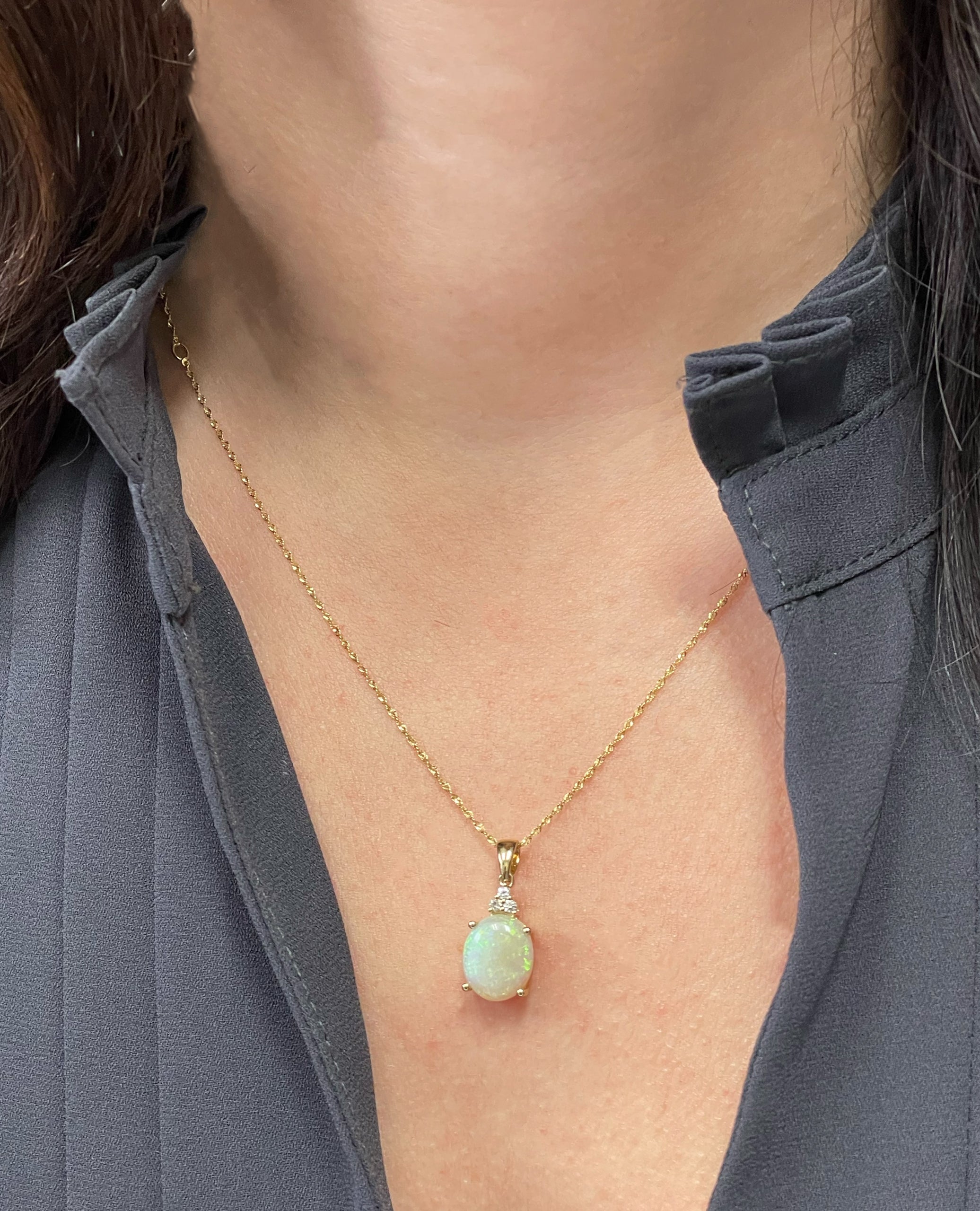 14K Yellow Gold Opal & Diamond Necklace