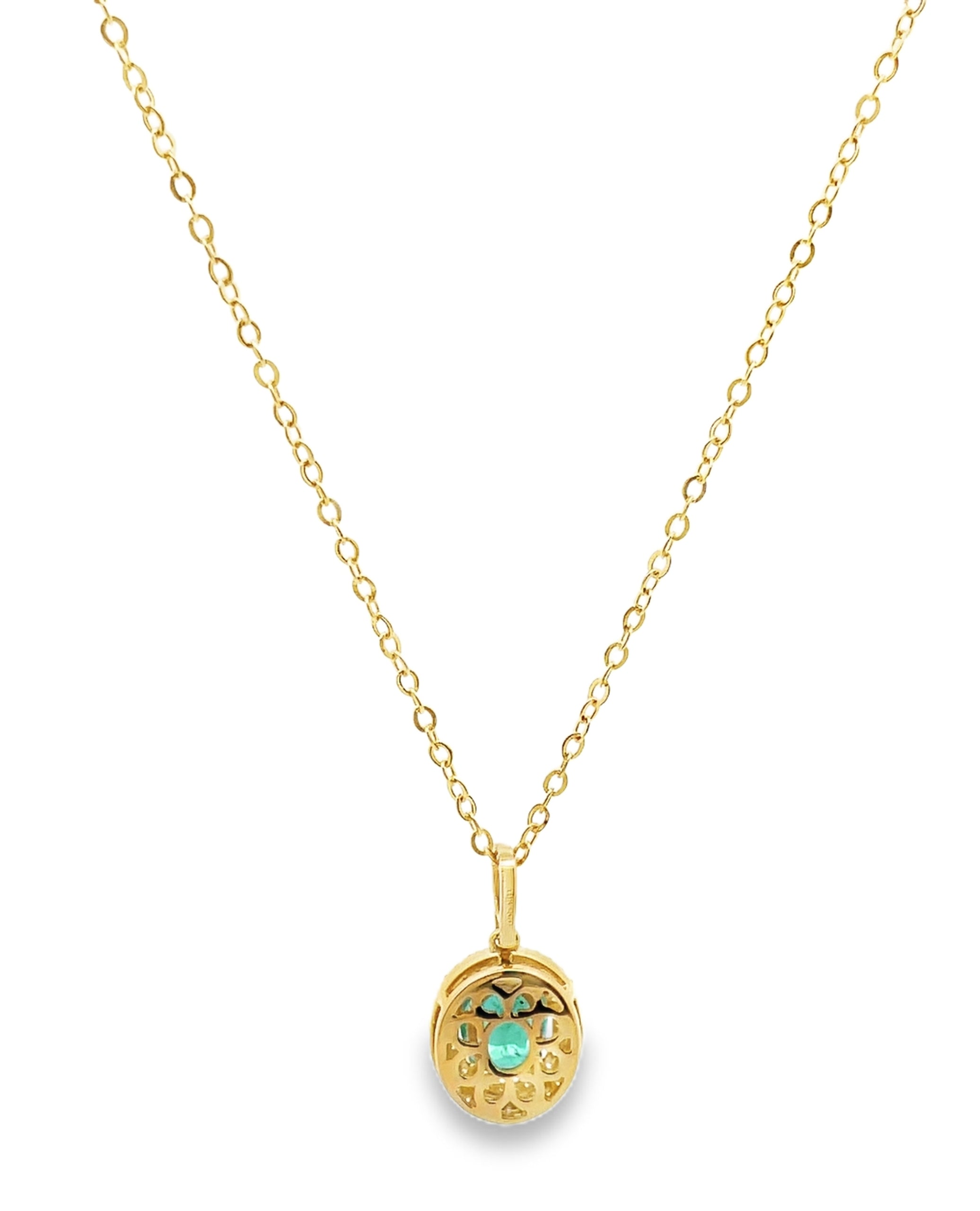 14K Yellow Gold Emerald & Diamond Necklace