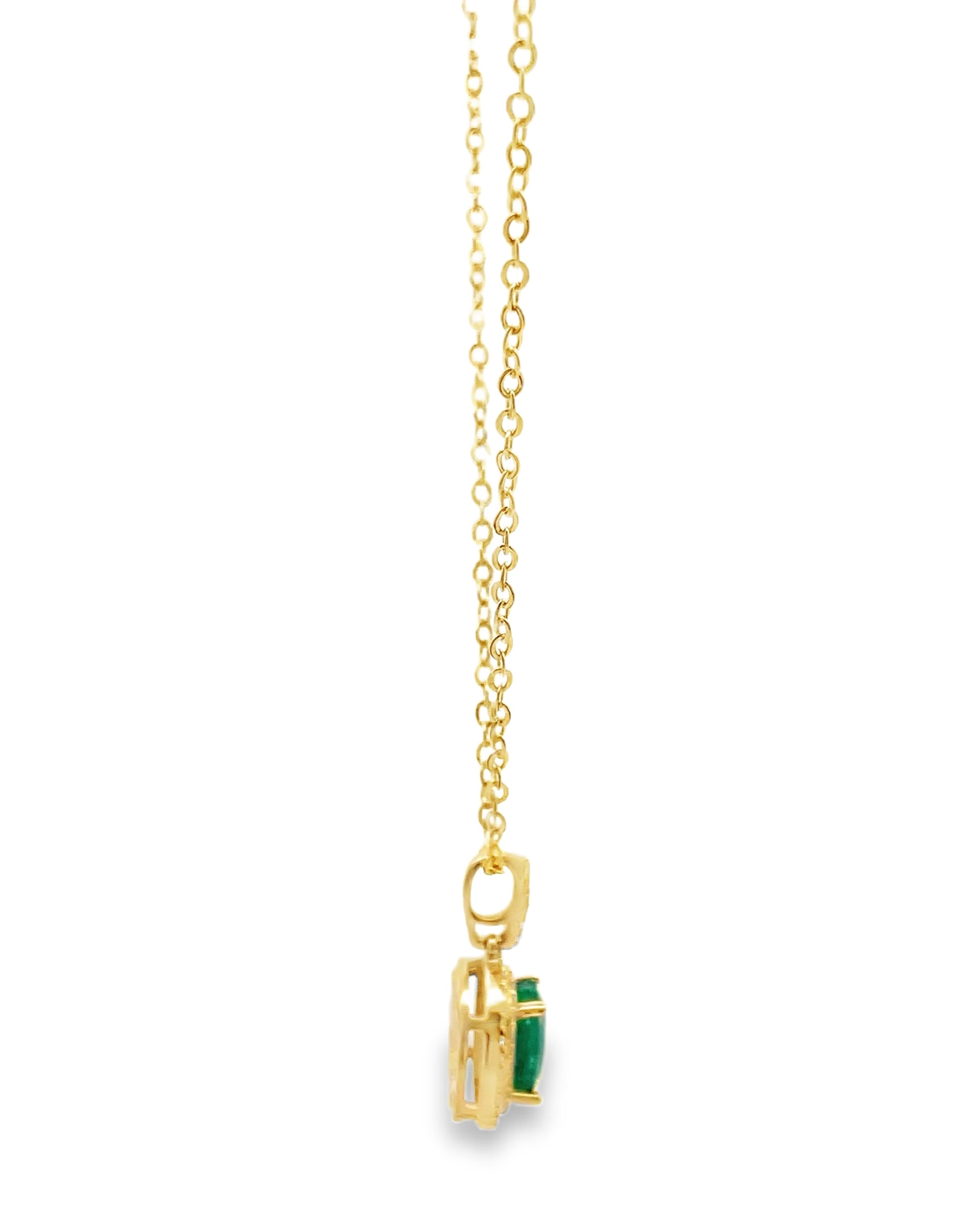 14K Yellow Gold Emerald & Diamond Necklace