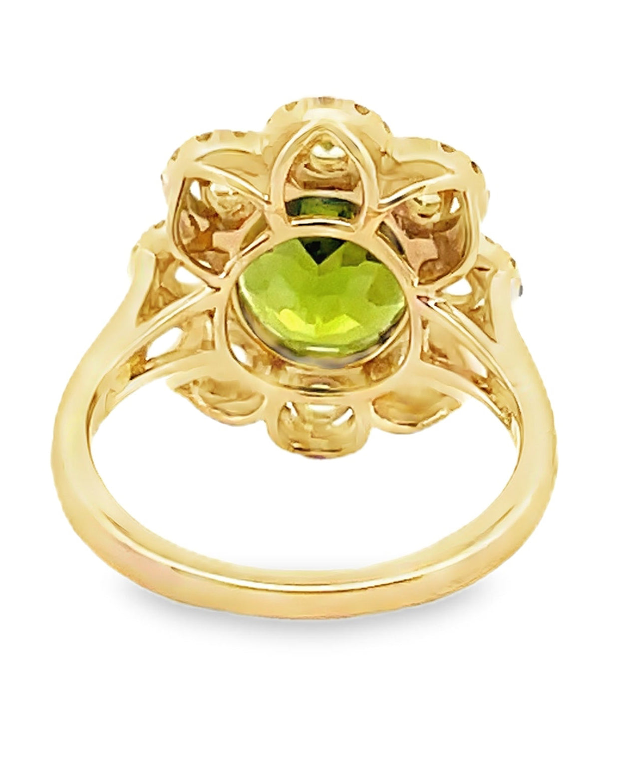 Oval Peridot Flower Ring in 14K Yellow Gold with Diamonds