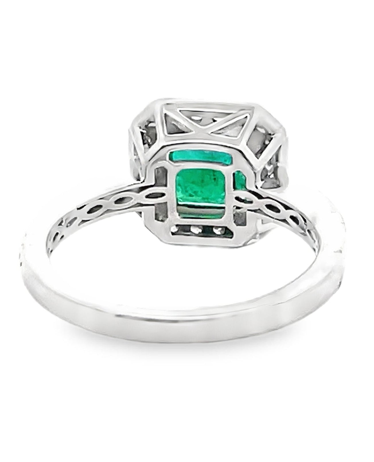 Halo Ring Set in 14K White Gold with 1.19 Carat Emerald and Round Diamonds