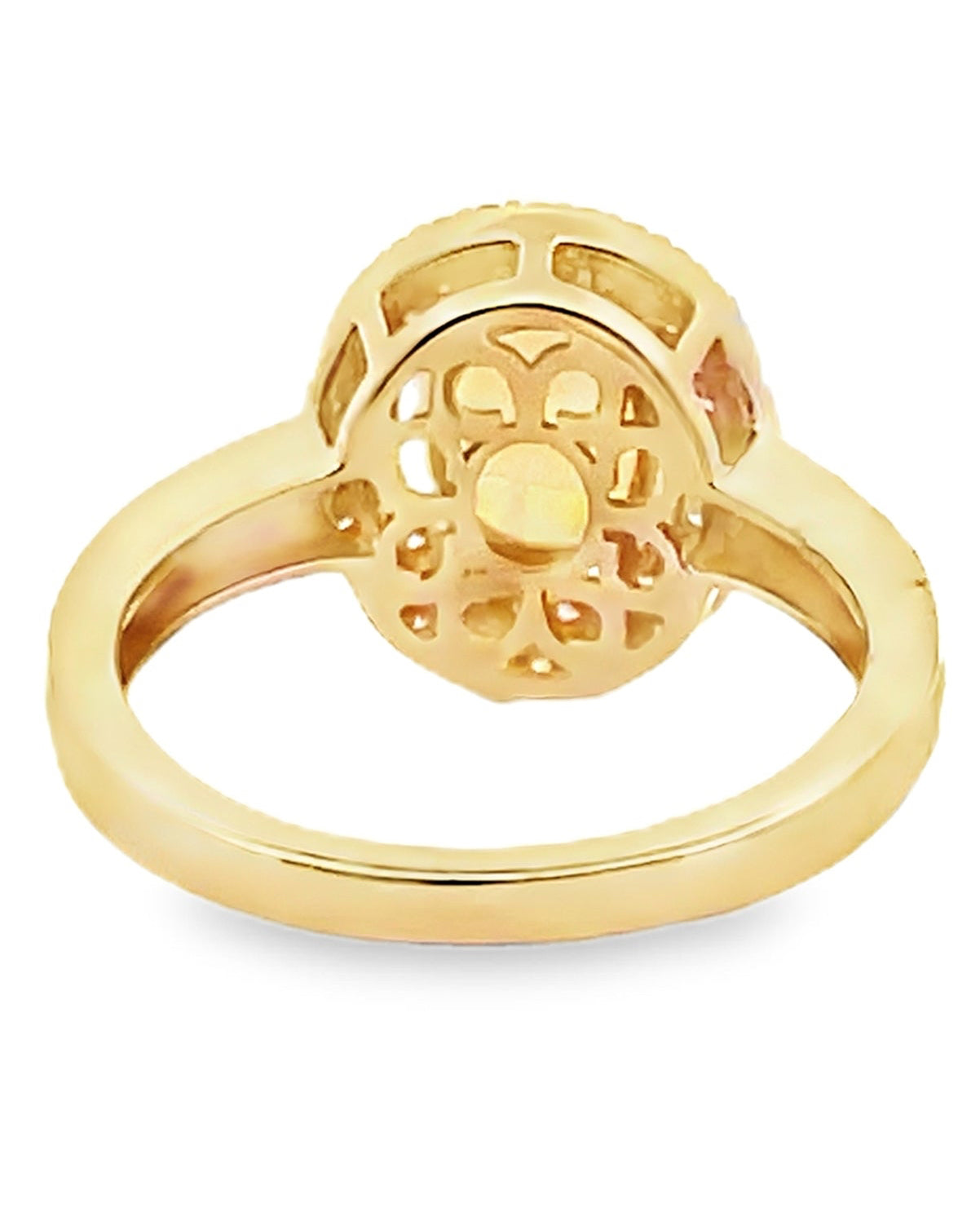 Oval Opal Ring in 14K Yellow Gold with Double Halo Diamond