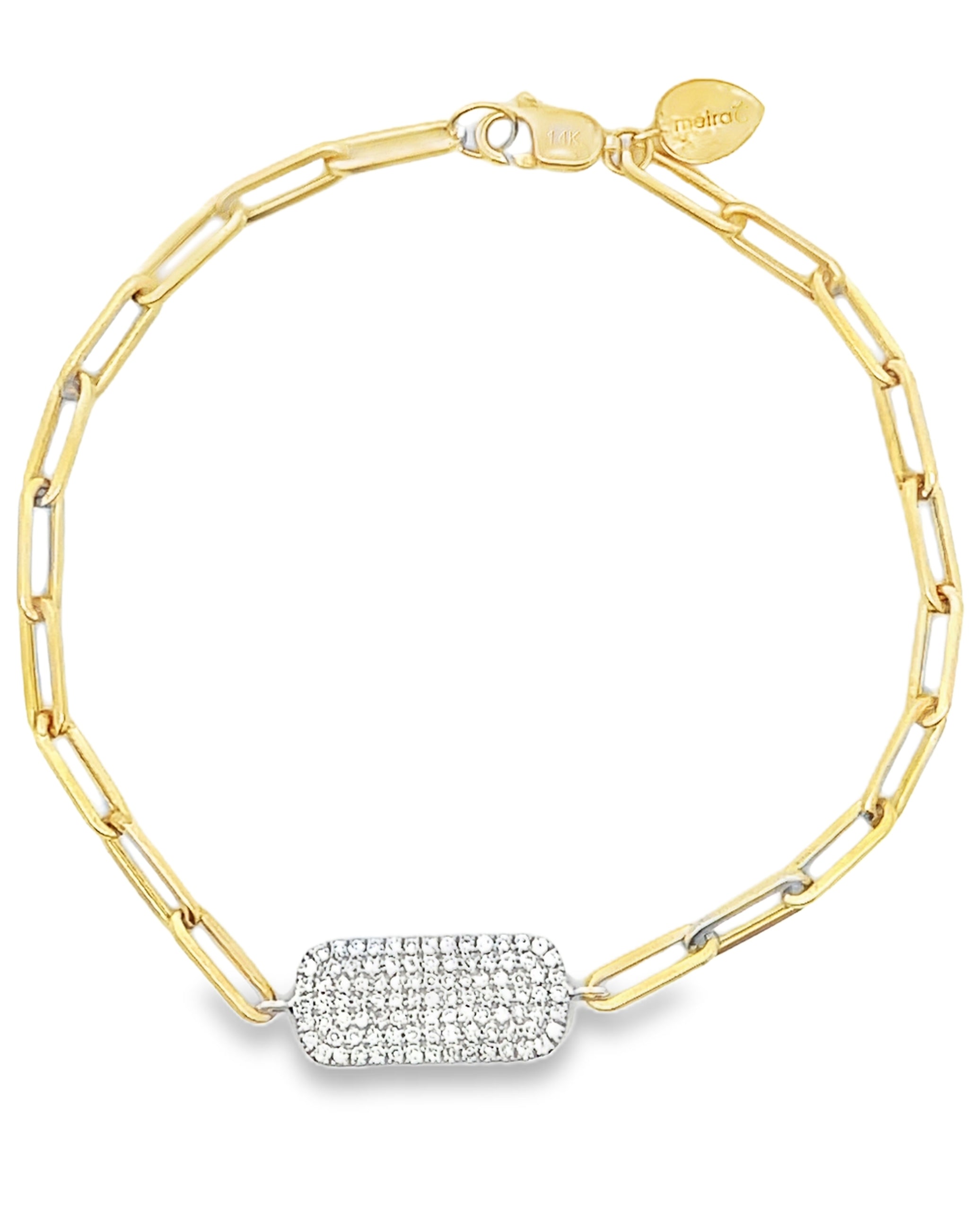 Meira T. 1B7079/TY 14K Two Tone Gold Paperclip Diamond Dog Tag Bracelet