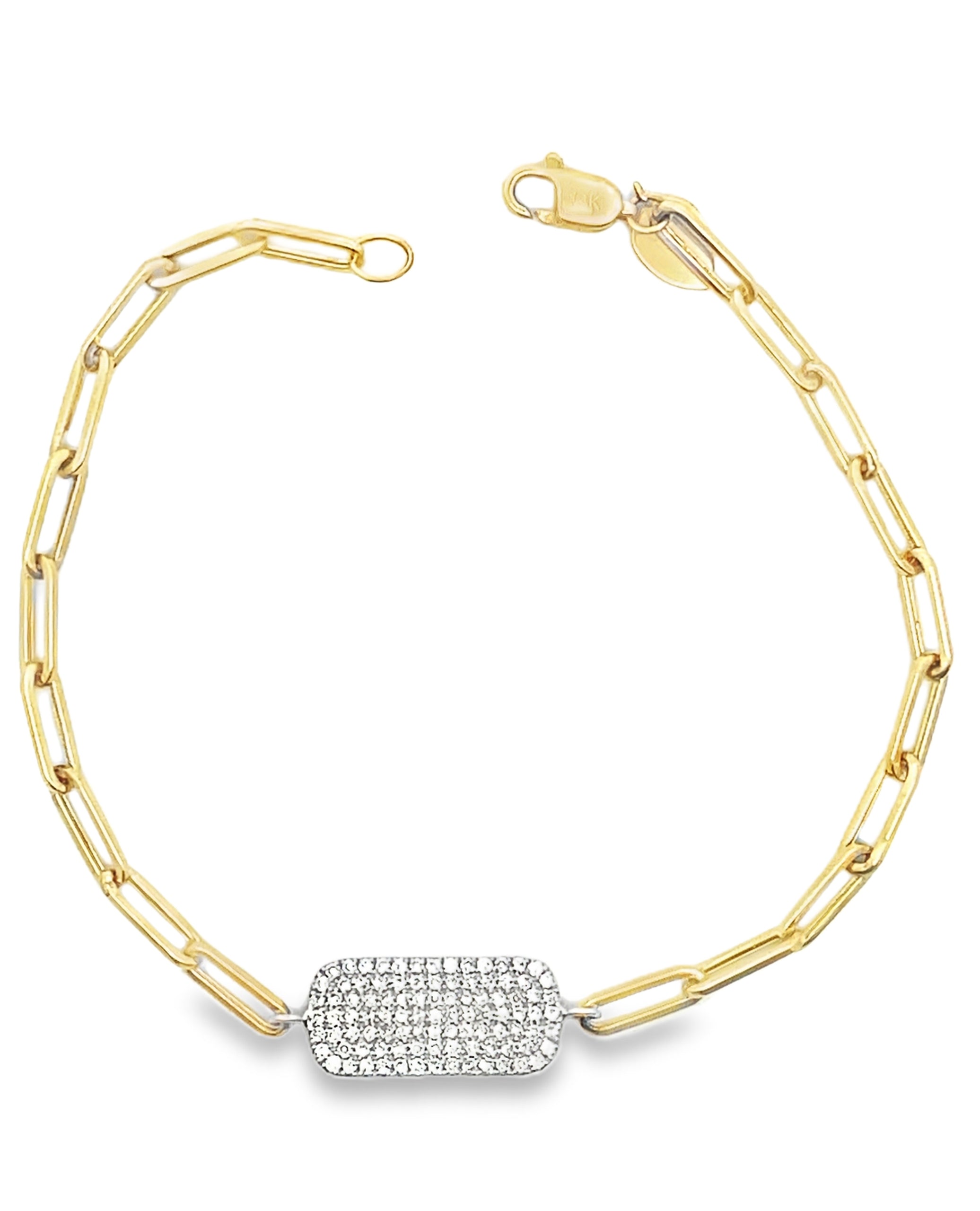 Meira T. 1B7079/TY 14K Two Tone Gold Paperclip Diamond Dog Tag Bracelet