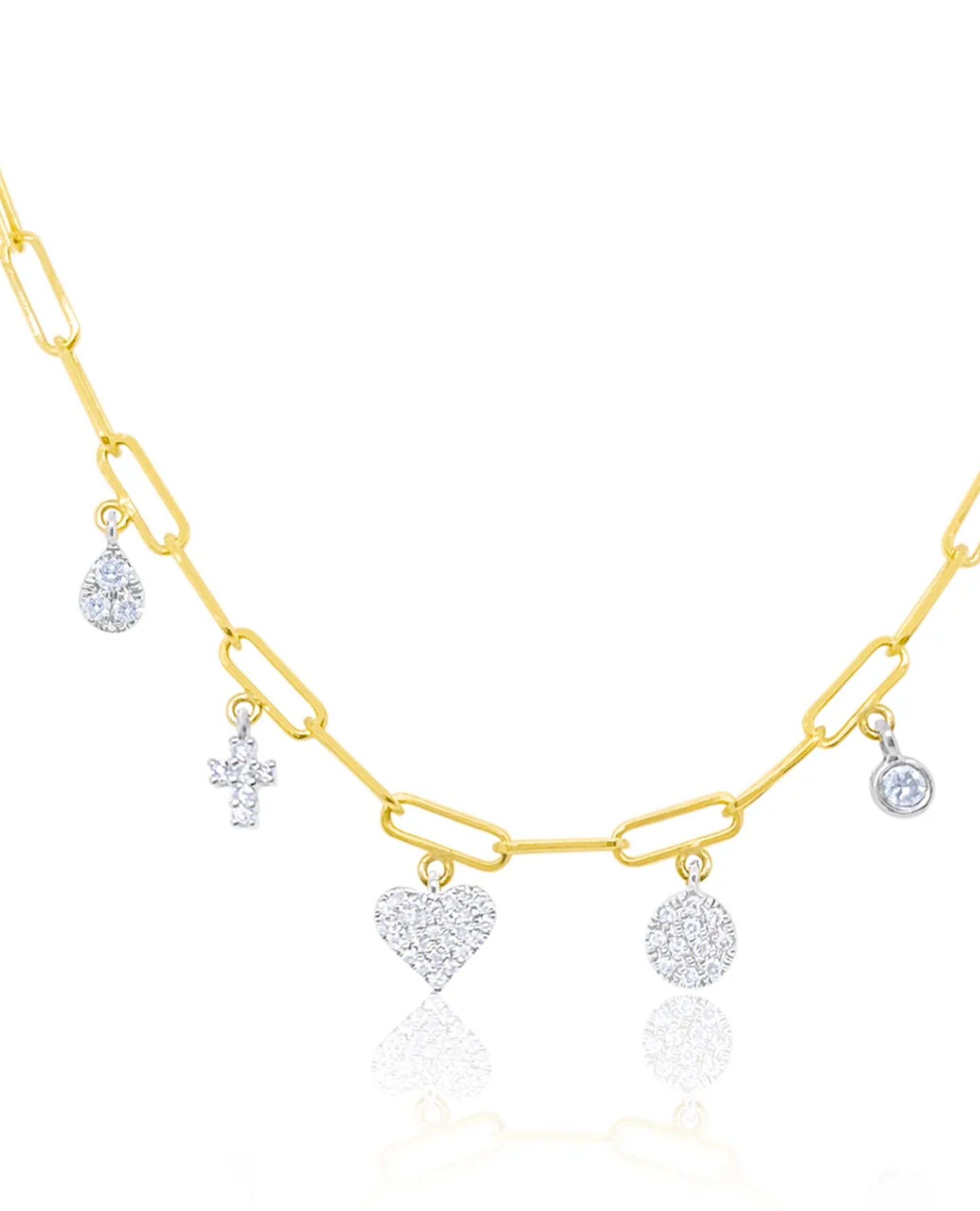 Meira T N14540/TY 14K Yellow Gold Mini Heart & Cross Charm Necklace with Diamonds