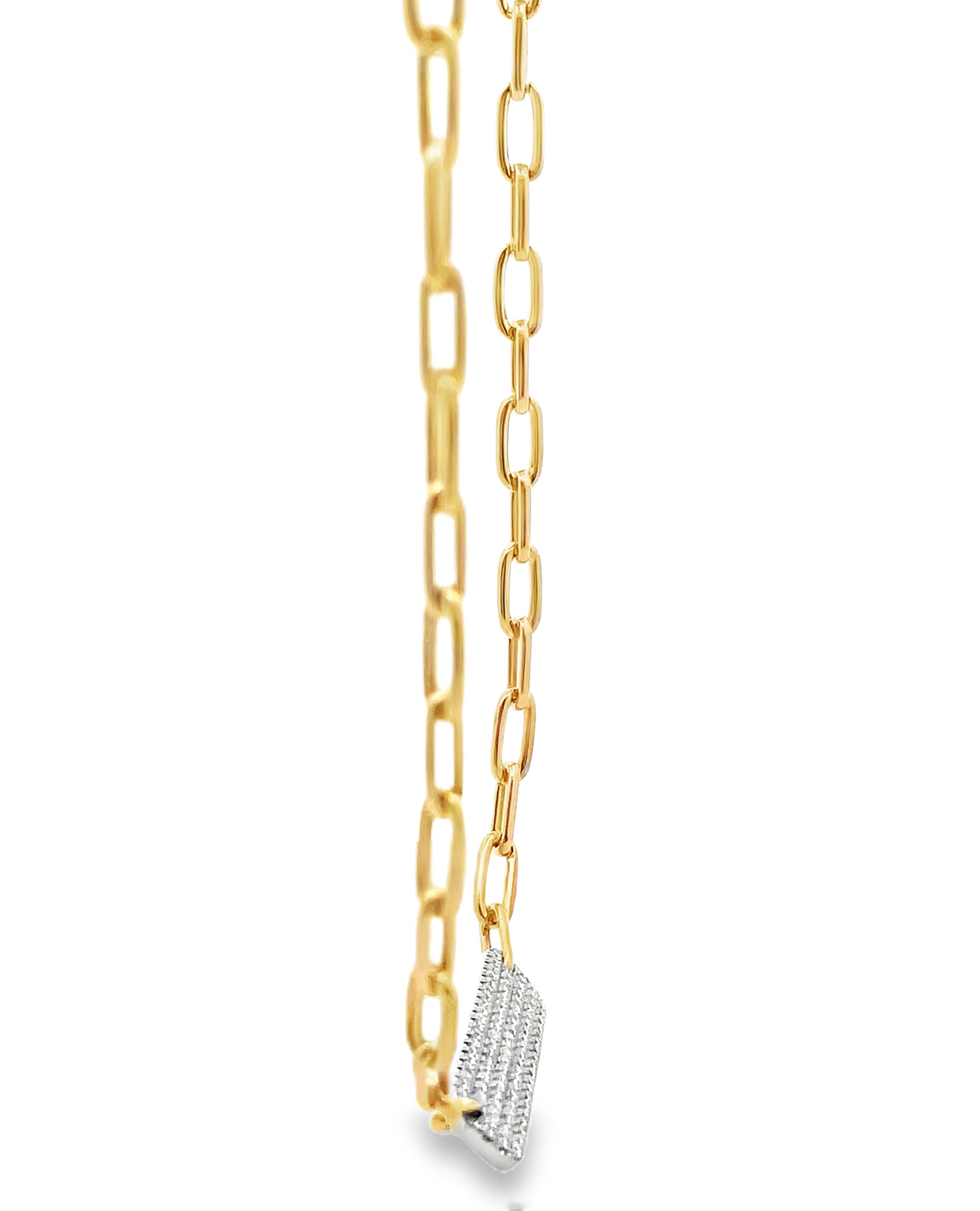 14K Yellow Gold Rounded Paperclip Chain & Diamond Bar Necklace