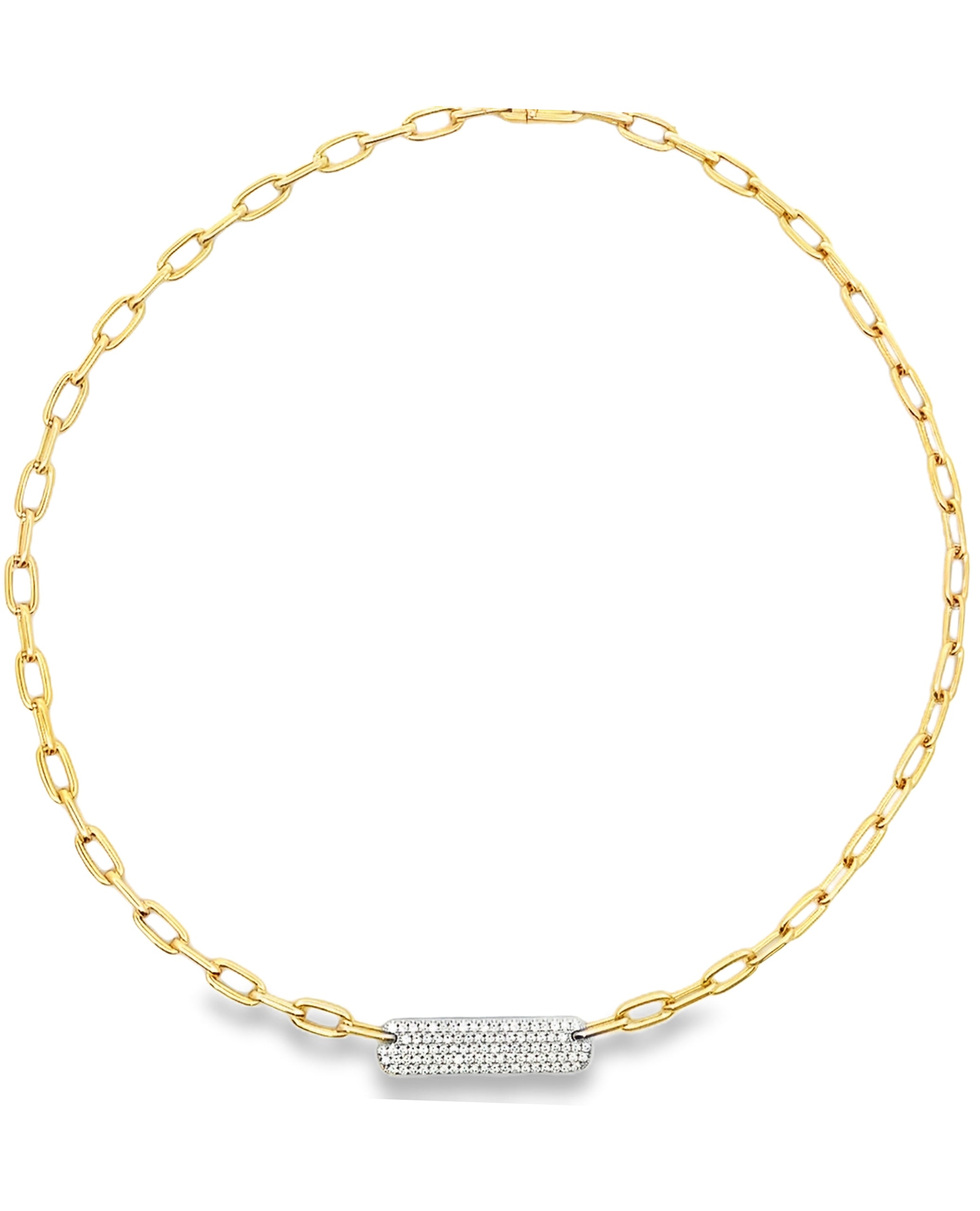 14K Yellow Gold Rounded Paperclip Chain & Diamond Bar Necklace