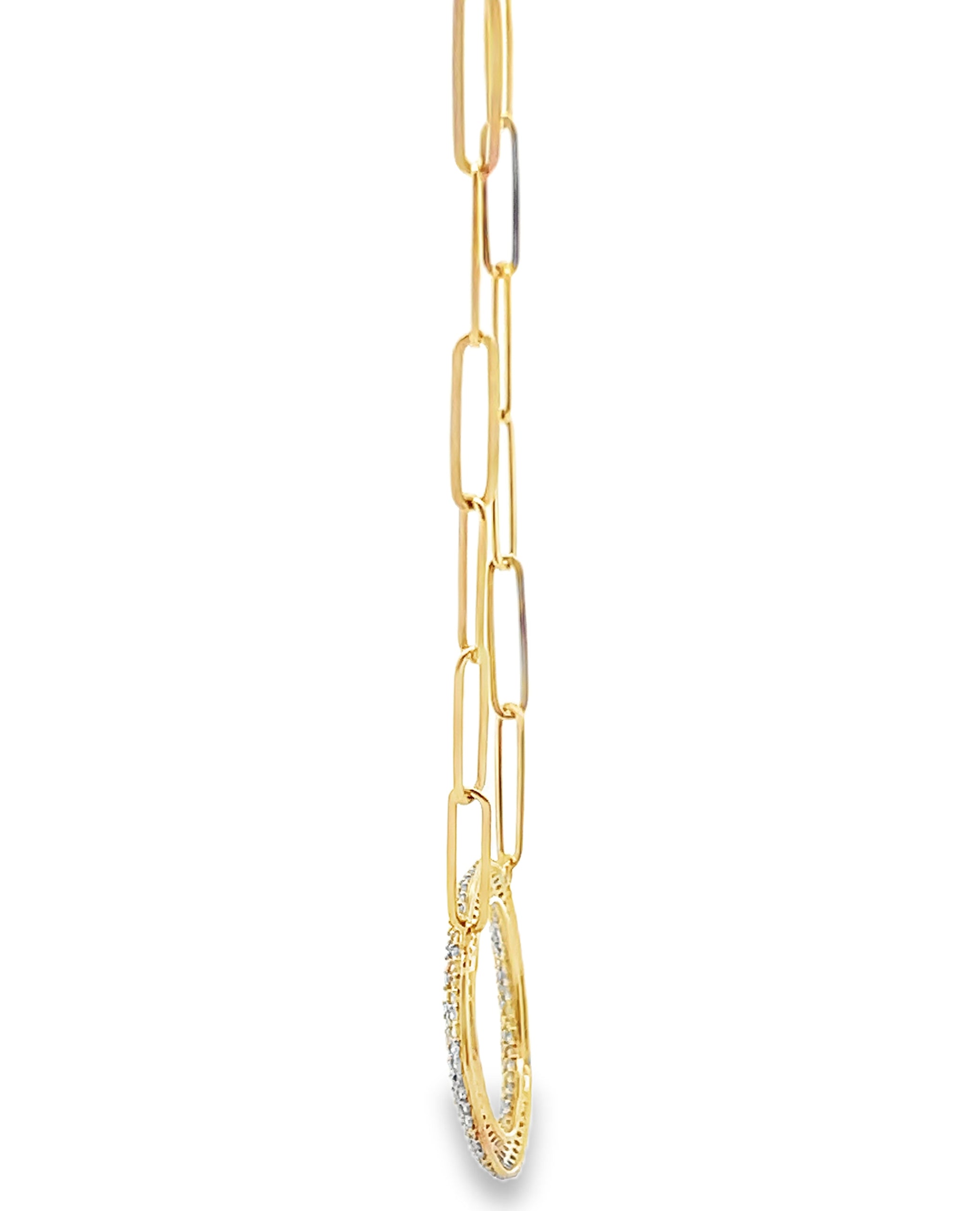 14K Yellow Gold Paperclip Chain & Round Diamond Pendant Necklace