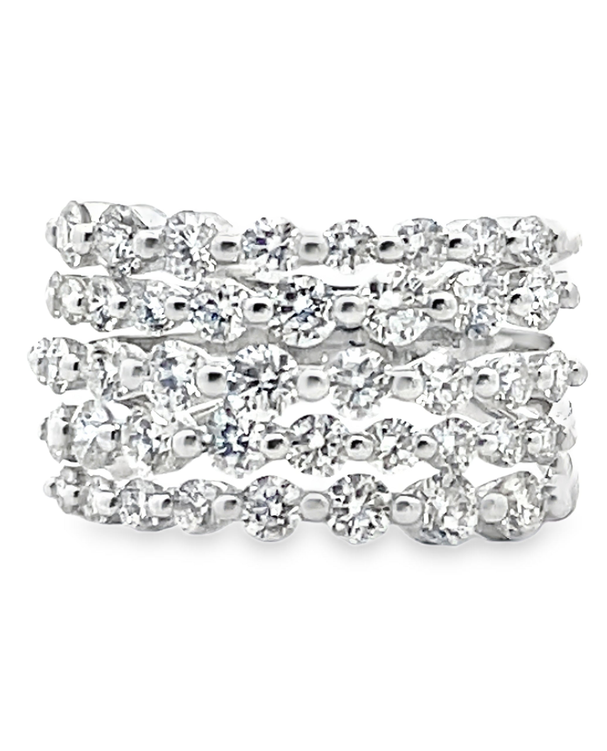 14K White Gold Multi Row Diamond Ring 2.26 Carats