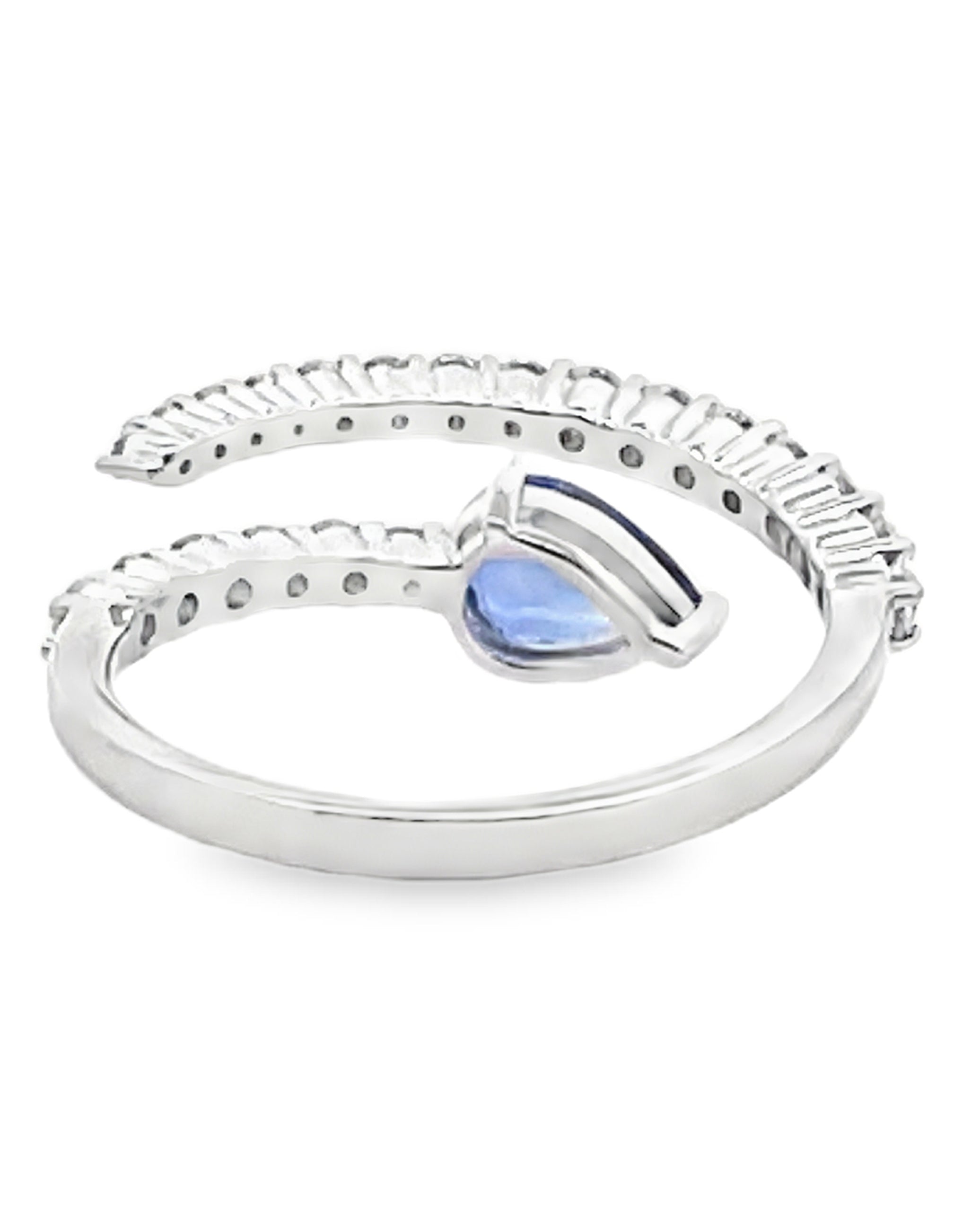 14K White Gold Diamond and Blue Sapphire Bypass Ring