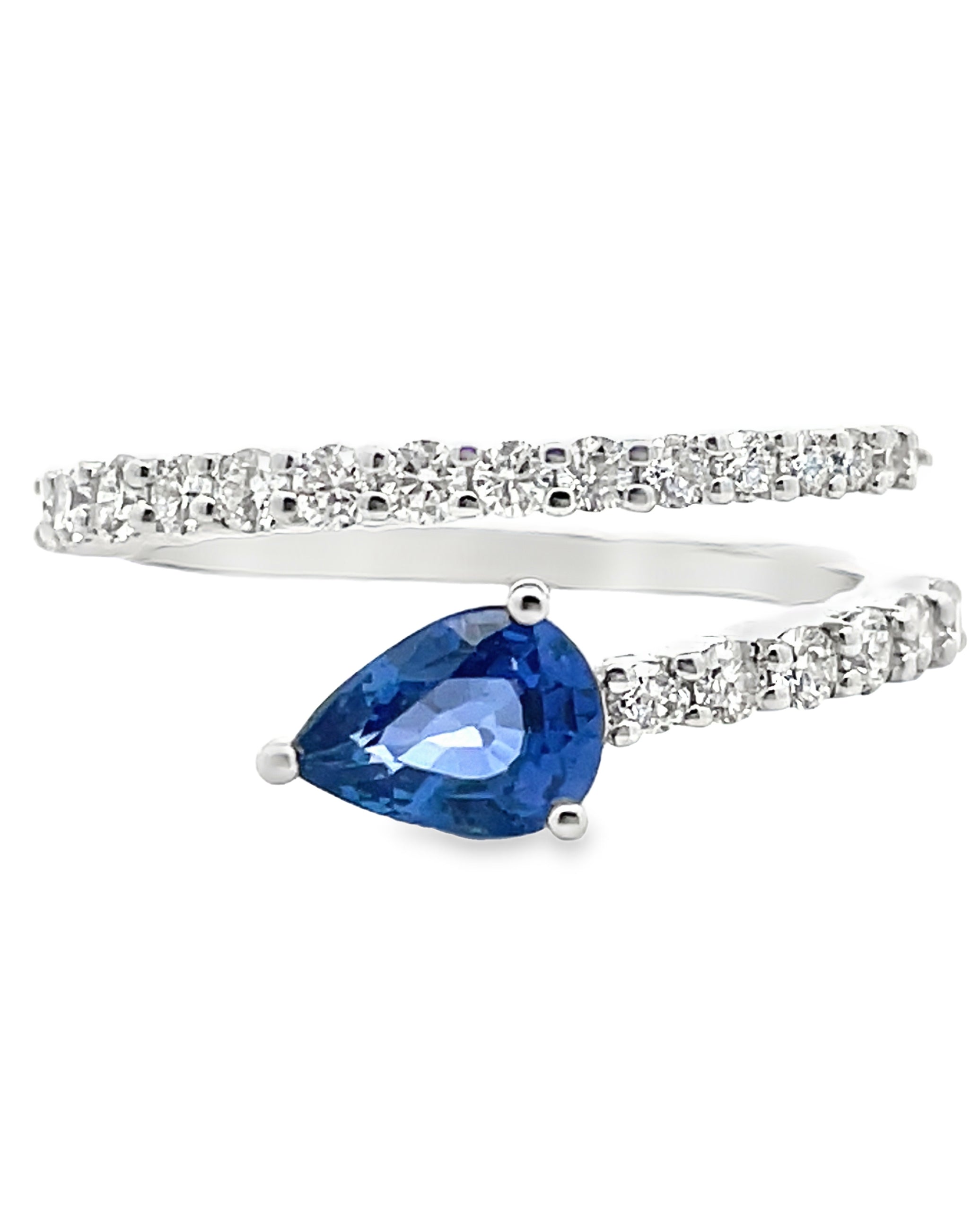 14K White Gold Diamond and Blue Sapphire Bypass Ring