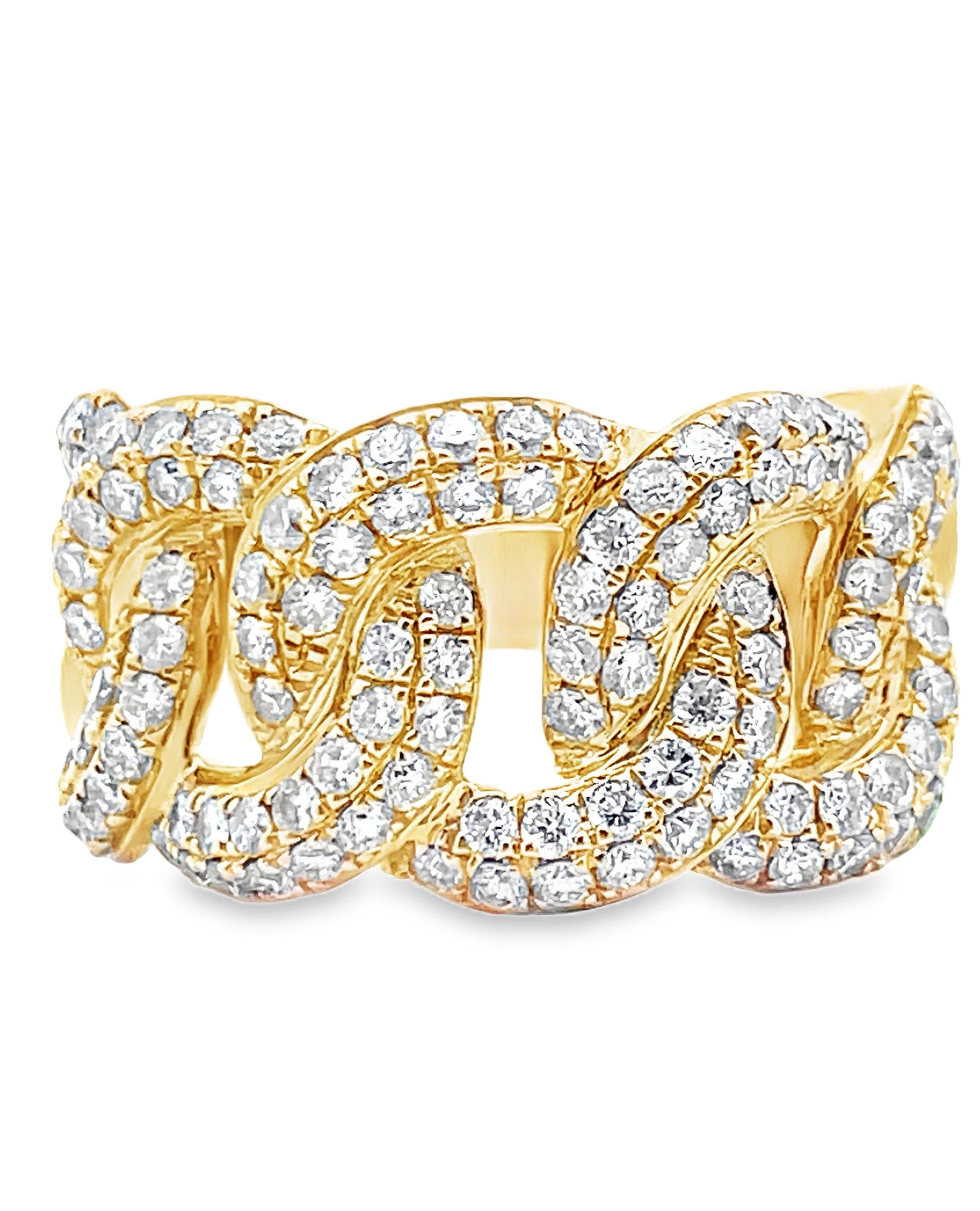 14K Yellow Gold Diamond Chain Link Ring 1.30 Carats