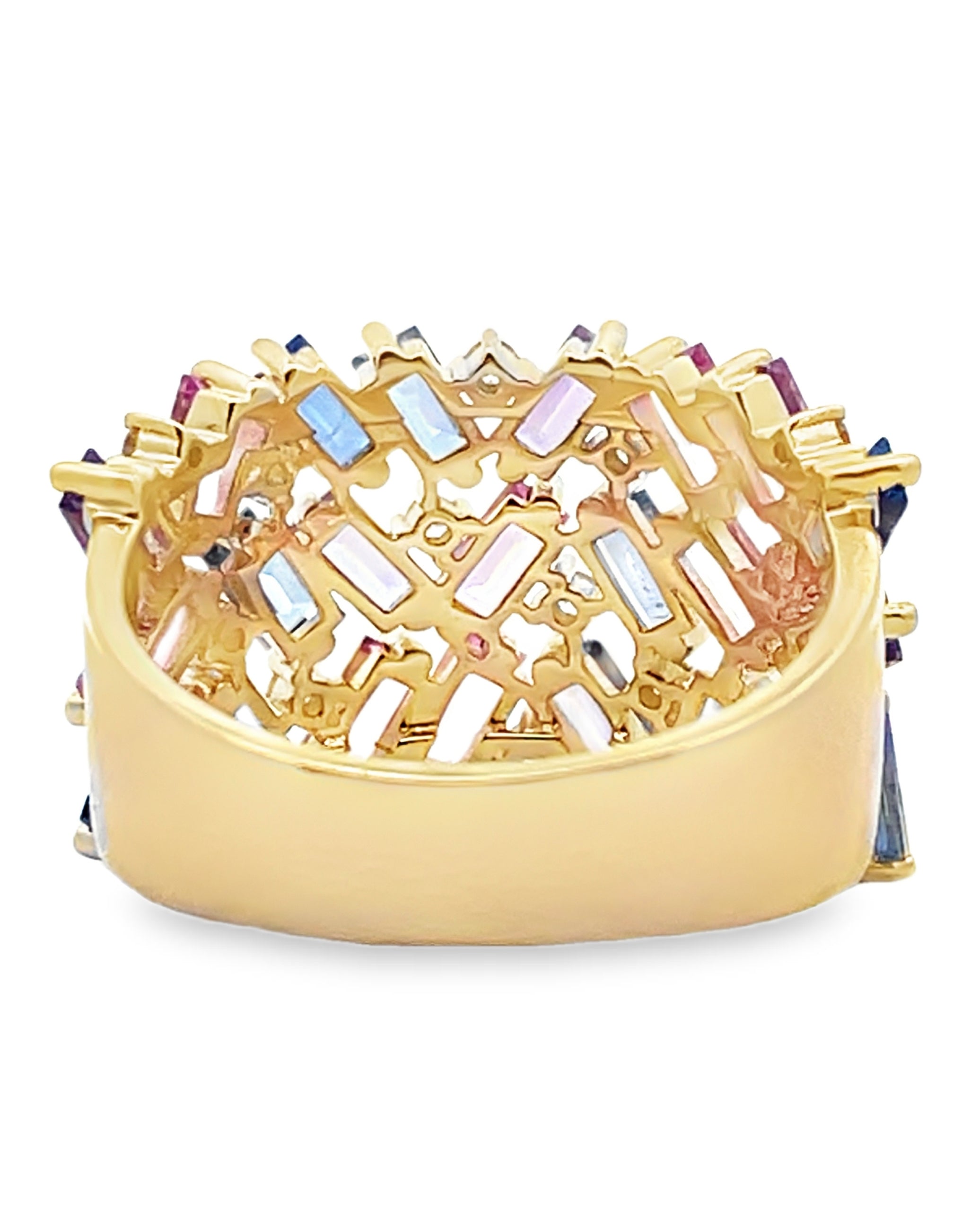 14K Yellow Gold Diamond & Multicolor Sapphire Ring