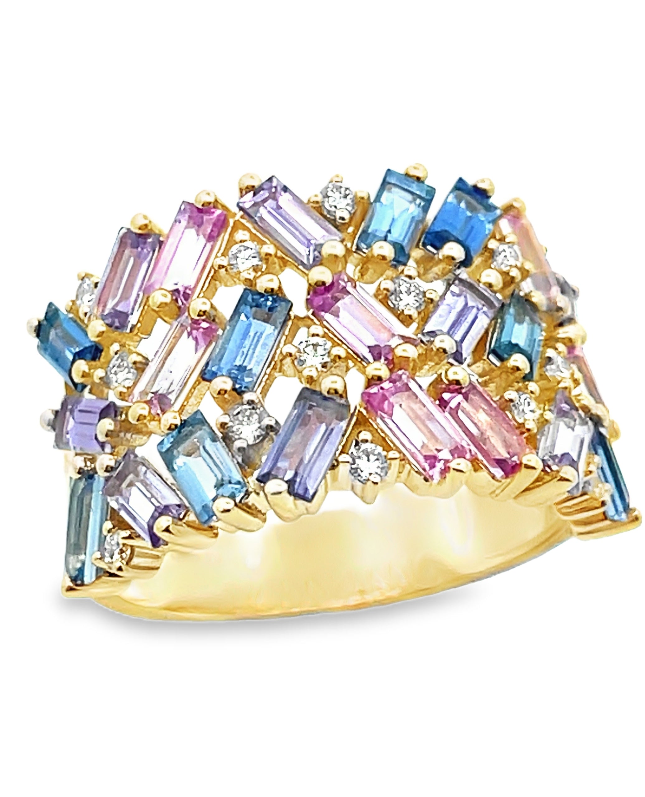 14K Yellow Gold Diamond & Multicolor Sapphire Ring
