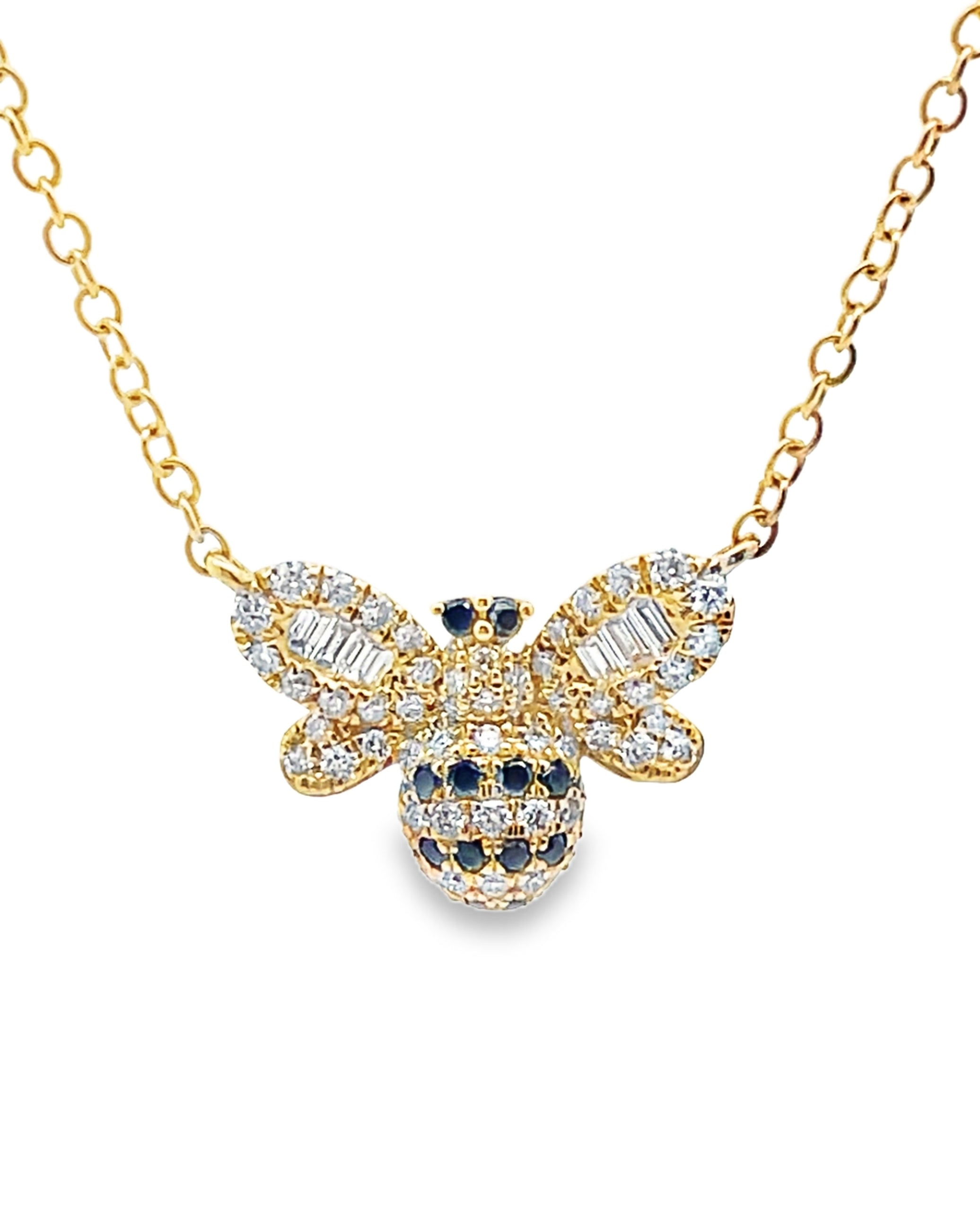 18K Yellow Gold Diamond Bee Pendant Necklace