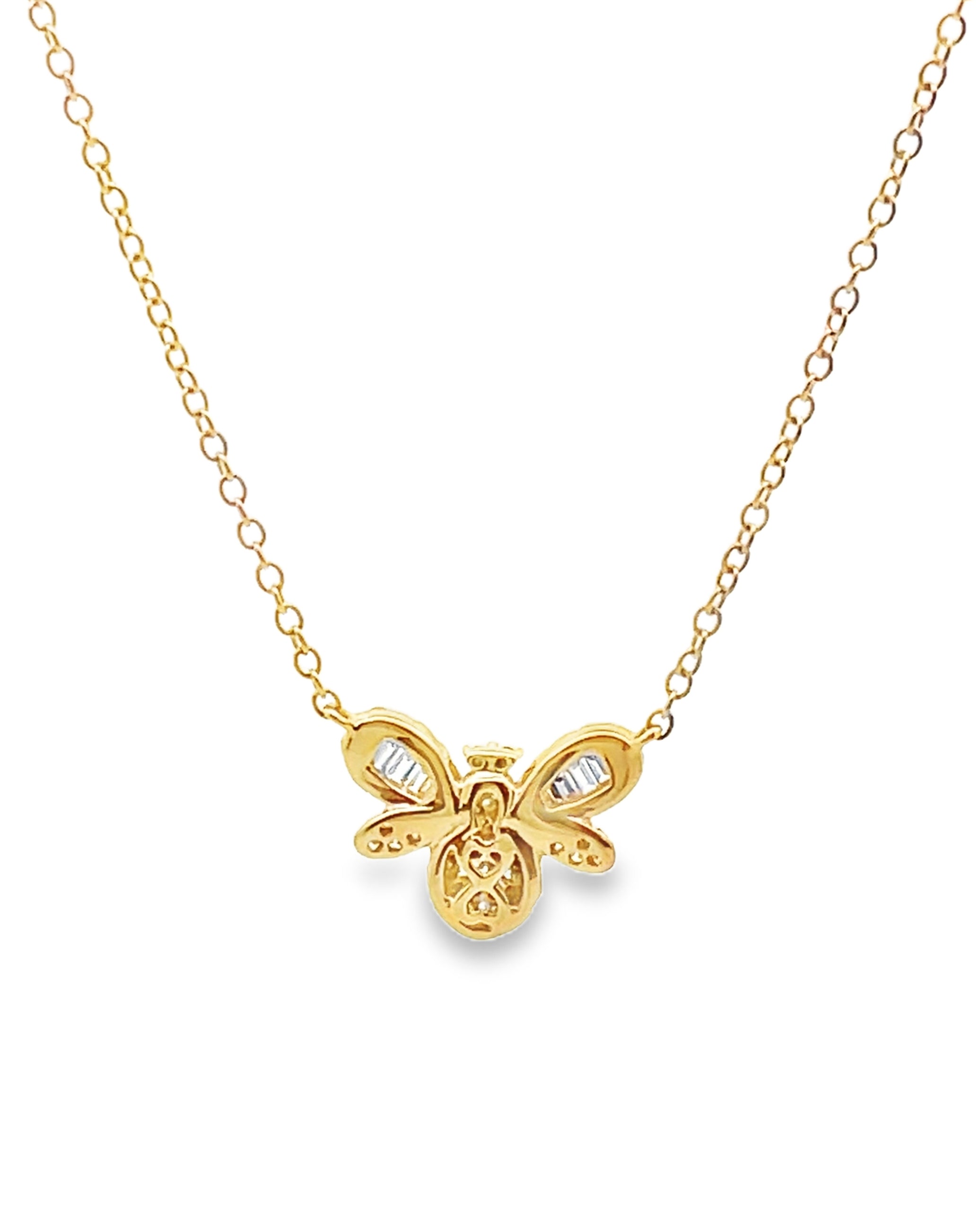 18K Yellow Gold Diamond Bee Pendant Necklace